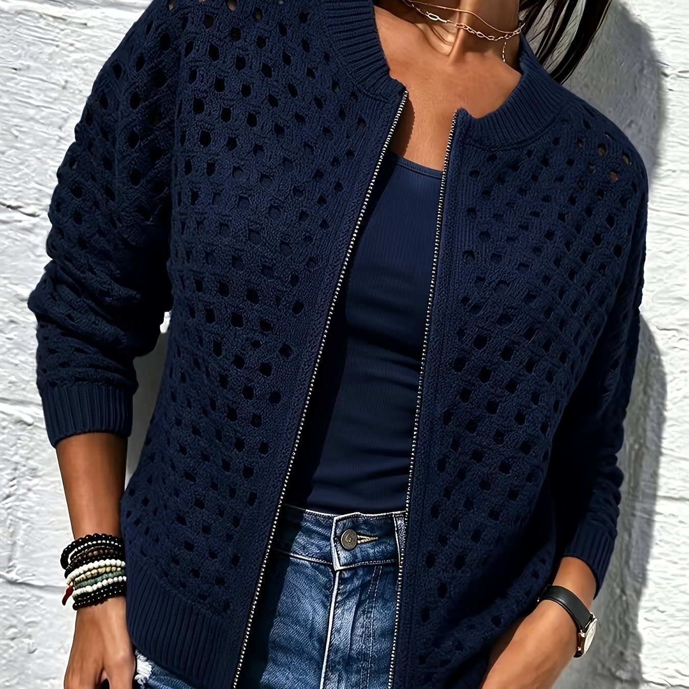 TEMU Plus Size, Women's Casual Hollow-out Jacket Outerwear