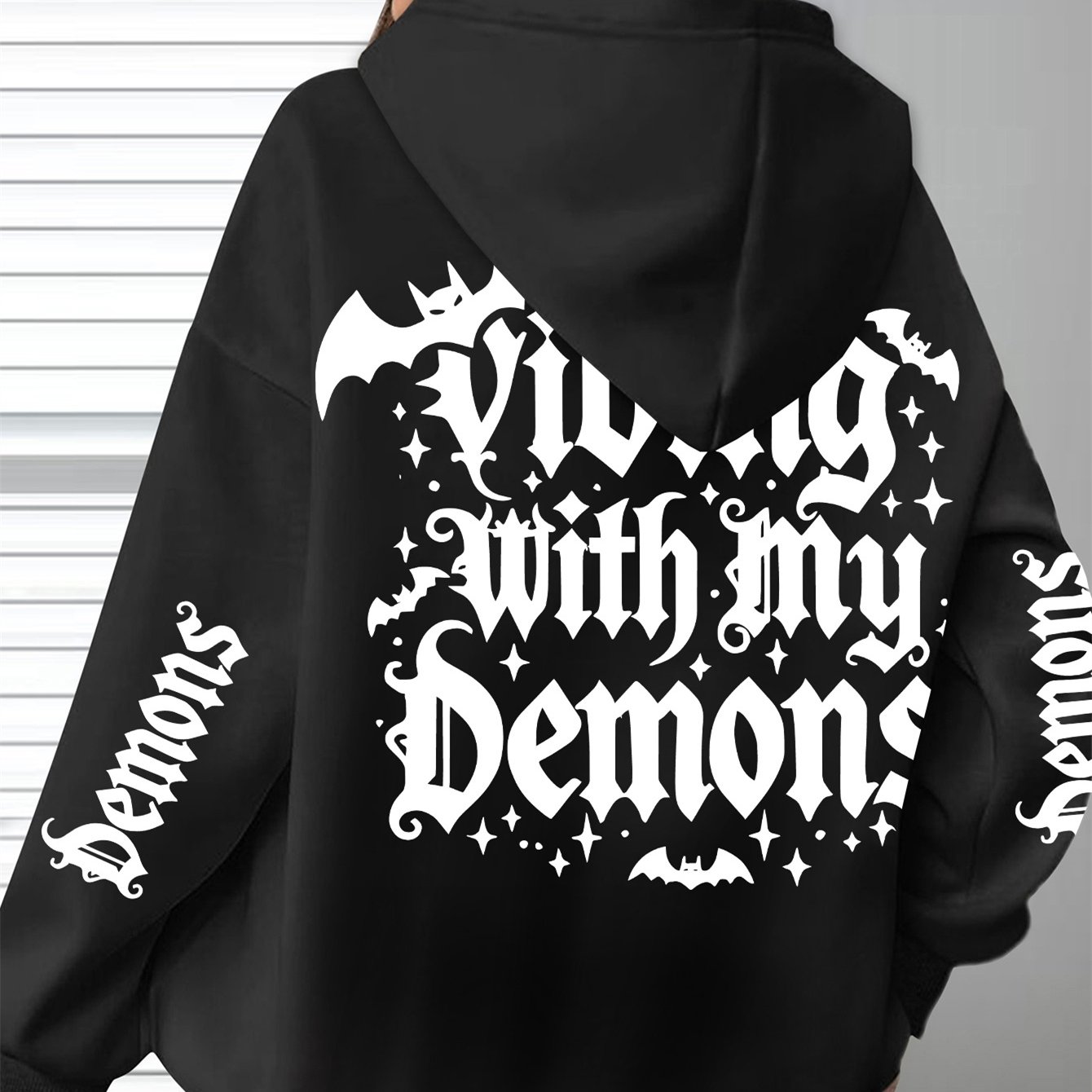 TEMU Plus Size - Plus Size - Plus-size Comfortable Halloween Hoodie With Popular Letter Print, Soft Casual Long Sleeves With Pockets, Ideal For
