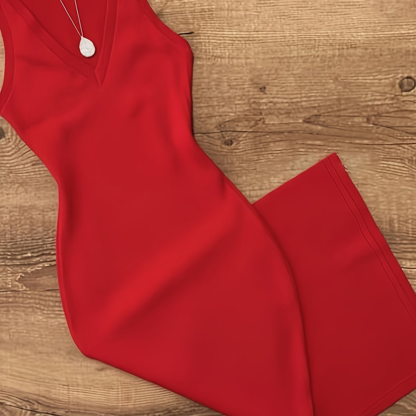 TEMU 's Day Edition V-neck Dress, Fitted And Body-hugging, Flattering For Everyday Commuting And Dating, Versatile And Stylish