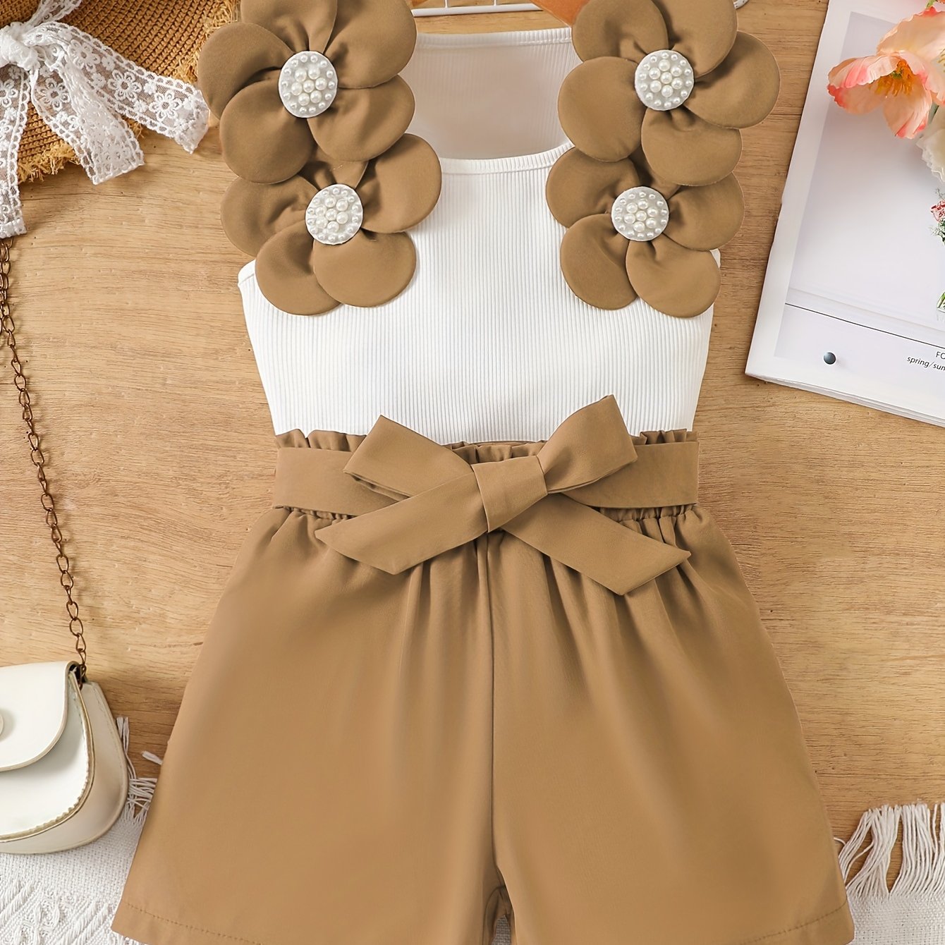 Image of Girls' New Sleeveless Vest And Shorts Set With 3d , A Perfect Trendy Casual Outfit For Outdoor Activities, Perfect For Outdoor