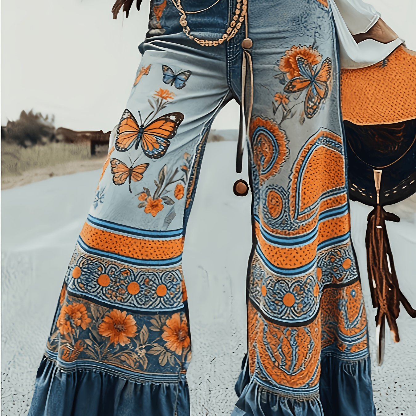 Printed Legging - Not Denim Fabric Ladies' Daily 2d Printed Trousers, Flared Trousers, Retro Printed Commuting , Bohemian Style Versatile Trousers