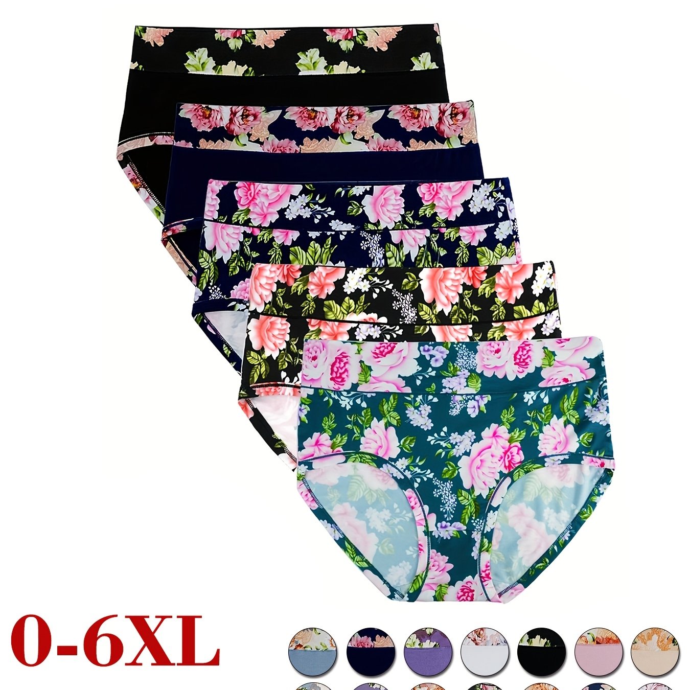 TEMU Random Shipment Of 5pcs Set, New Elegant Women' Panties, Rose And Floral Print Mix, High-waisted, Comfortable, Snug-fitting, Soft Women's