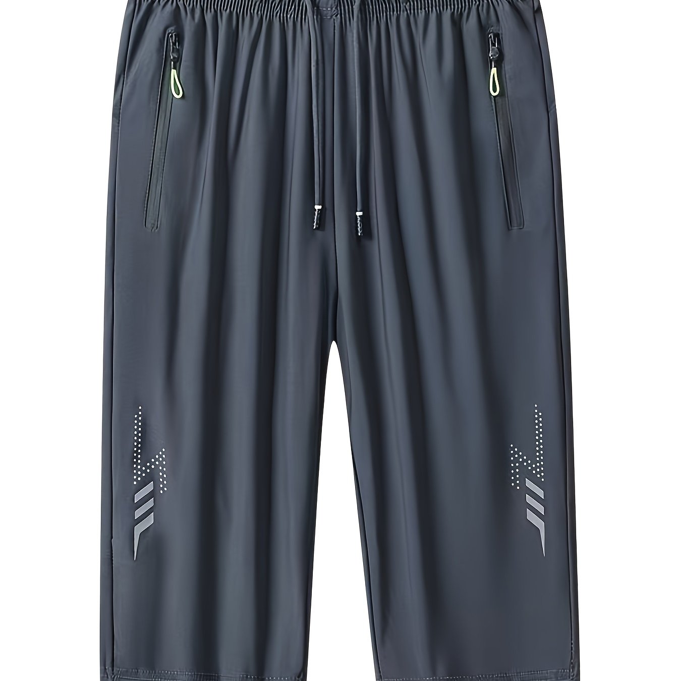 TEMU Men's 3/4 Capri Pants, Quick Dry Athletic Shorts, Elastic Waist Drawstring Workout Pants With Zipper Pockets For Running, Hiking, Casual Daily