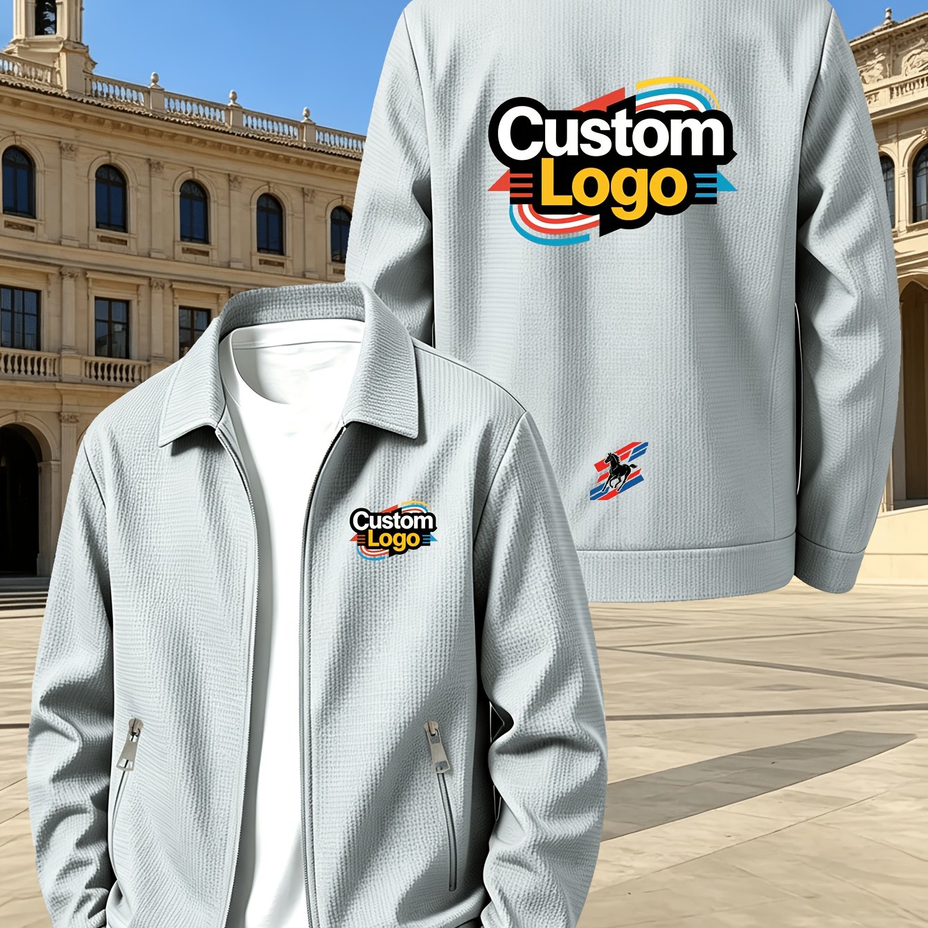 TEMU Factory- High-end Custom Luxury Men's Casual Breathable Lapel Waffle-knit Custom Jacket, A Stylish And Versatile Lightweight Top. Customizable