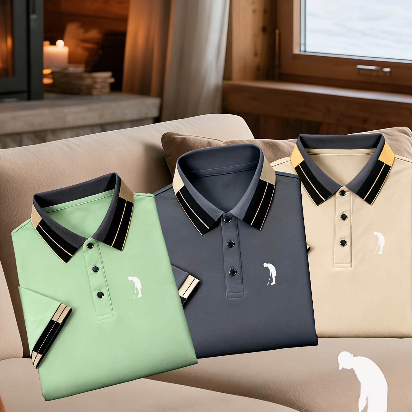 TEMU 3pcs Th-878 New High-end Color-block Men's Fashion Casual Sporty Printed Short-sleeve Shirt, Comfortable And Versatile Fabric, Regular Fit