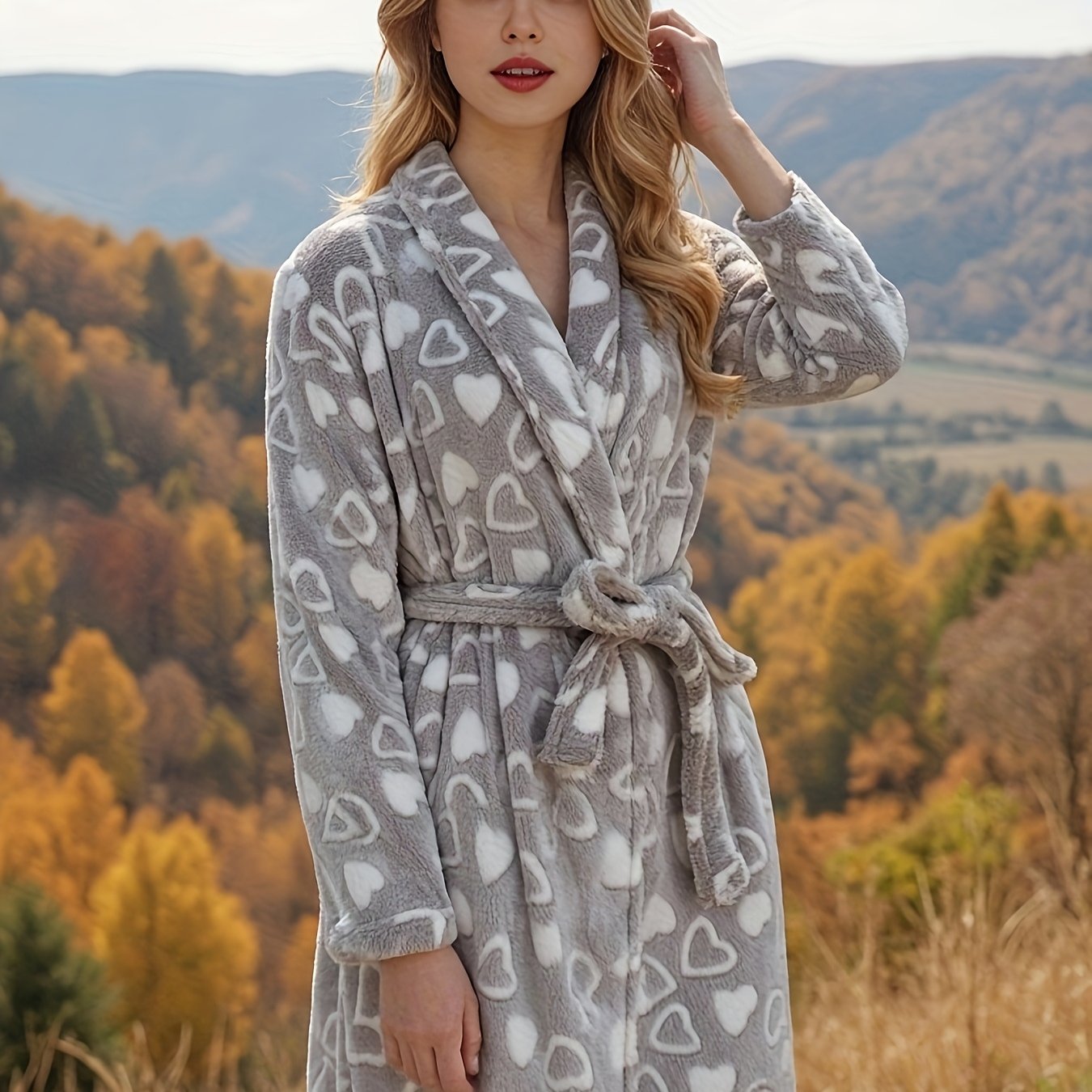 TEMU New Autumn And Winter Flannel Nightgown With Double-sided Thickened Waistband And Elongated Nightgown For Women, Loose And Warm, At Home,