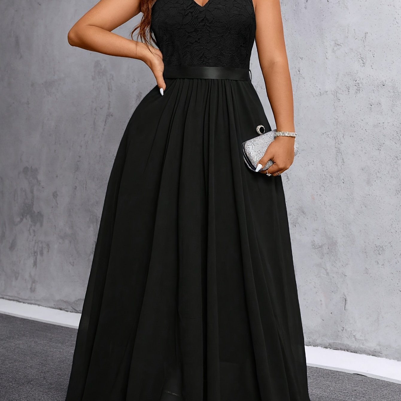 TEMU Robe grande taille pour femme - Panneaux de dentelle en de soie chiffon élégants et stylés - Parfaite pour les fêtes et les réunions - Vêtement