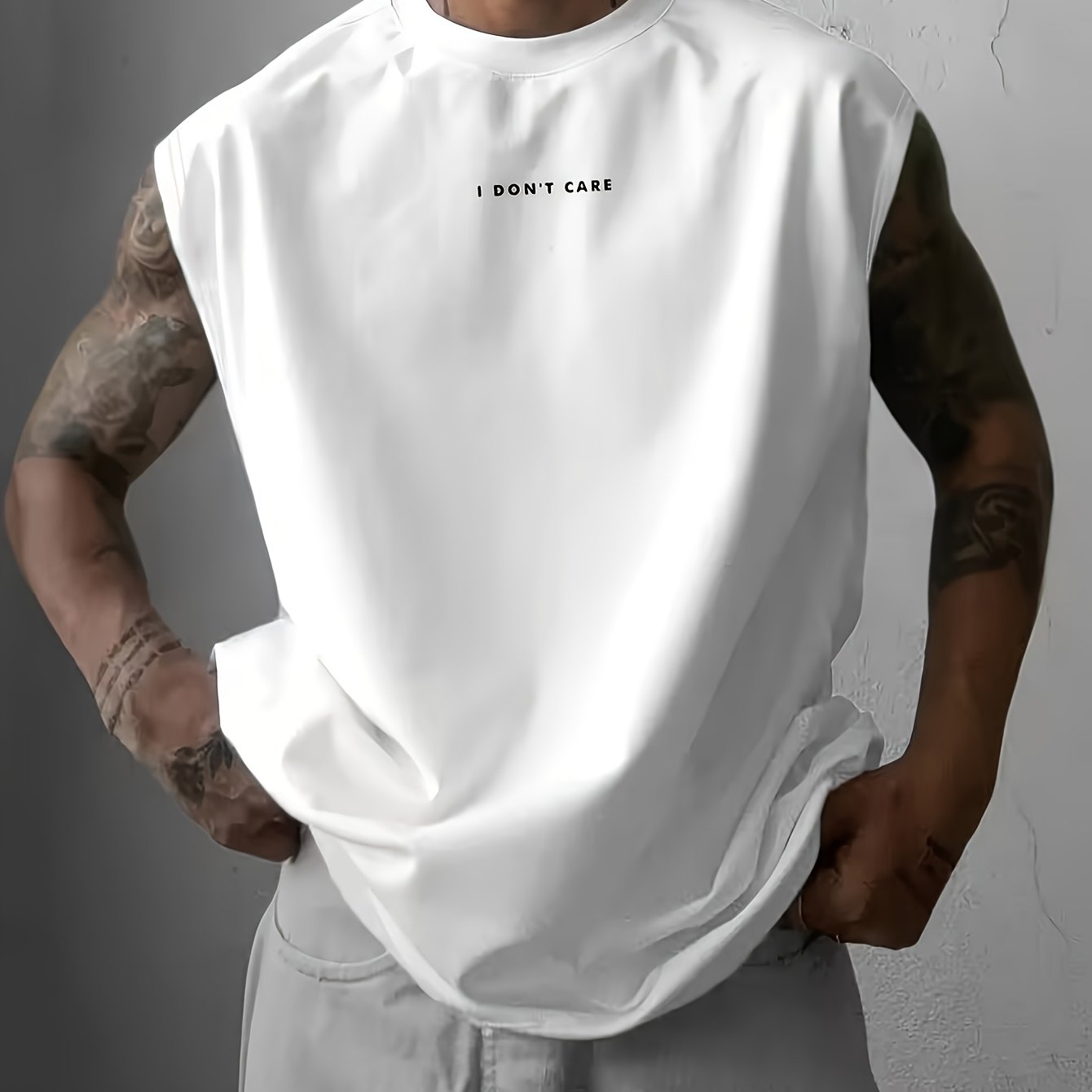 TEMU Casual Comfortable Men's Sleeveless Vest, Print Shirt Top, Lightweight Fiber, Round Neck Design, Loose Fit, Ideal For Summer, Vacation, Parties,