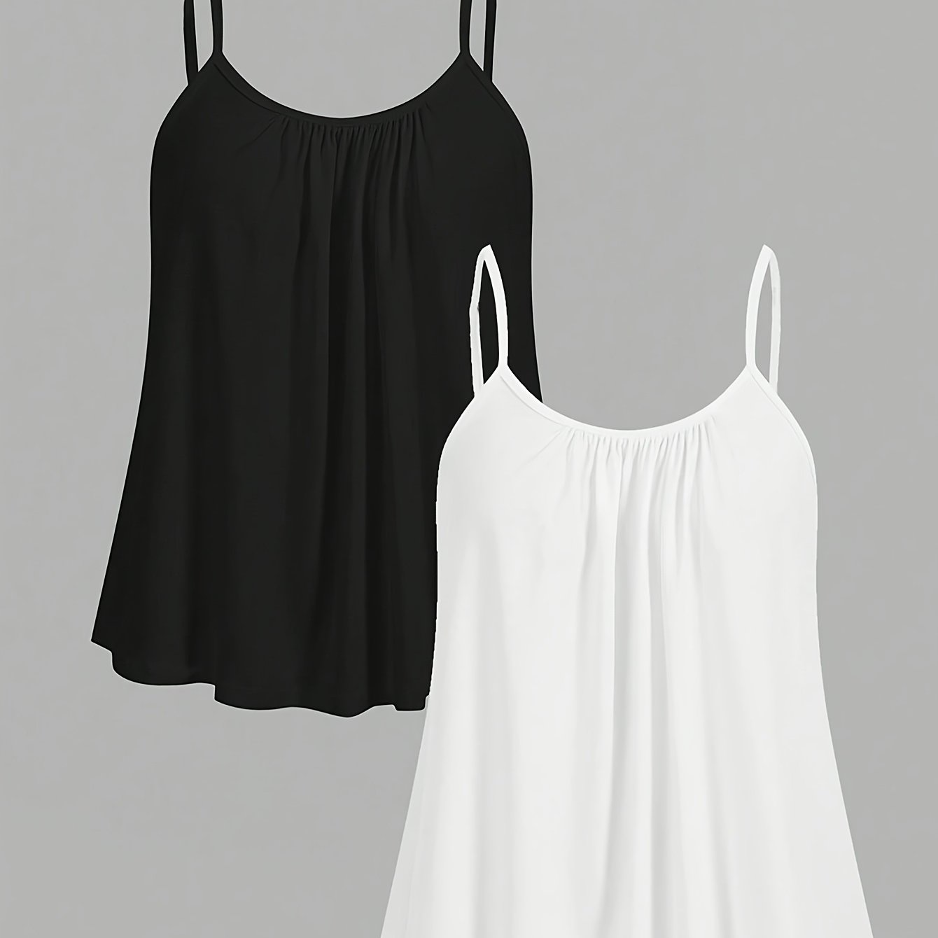 TEMU Two-pack Pleated Camisole Tank Top, Solid Color Loose Fit