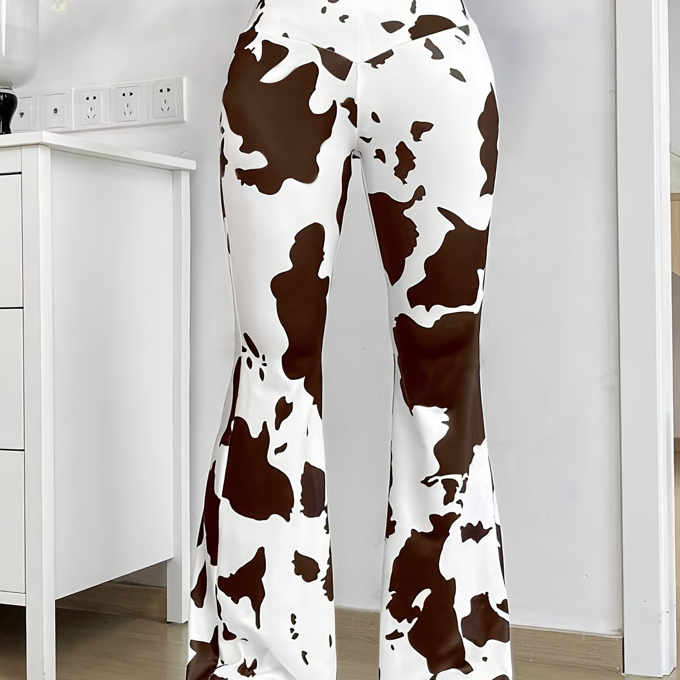 Casual Flared Pants With A Cow Print