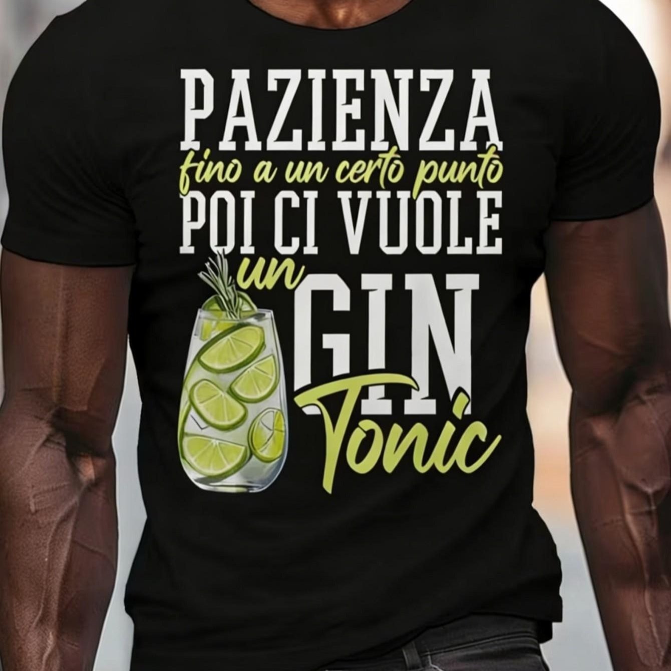 TEMU Maglietta da divertente con scritta "Gin & Tonic " - con stampa di in su gin (.. "Gin Tonic Yes Thank You"), T-shirt casual a maniche corte per