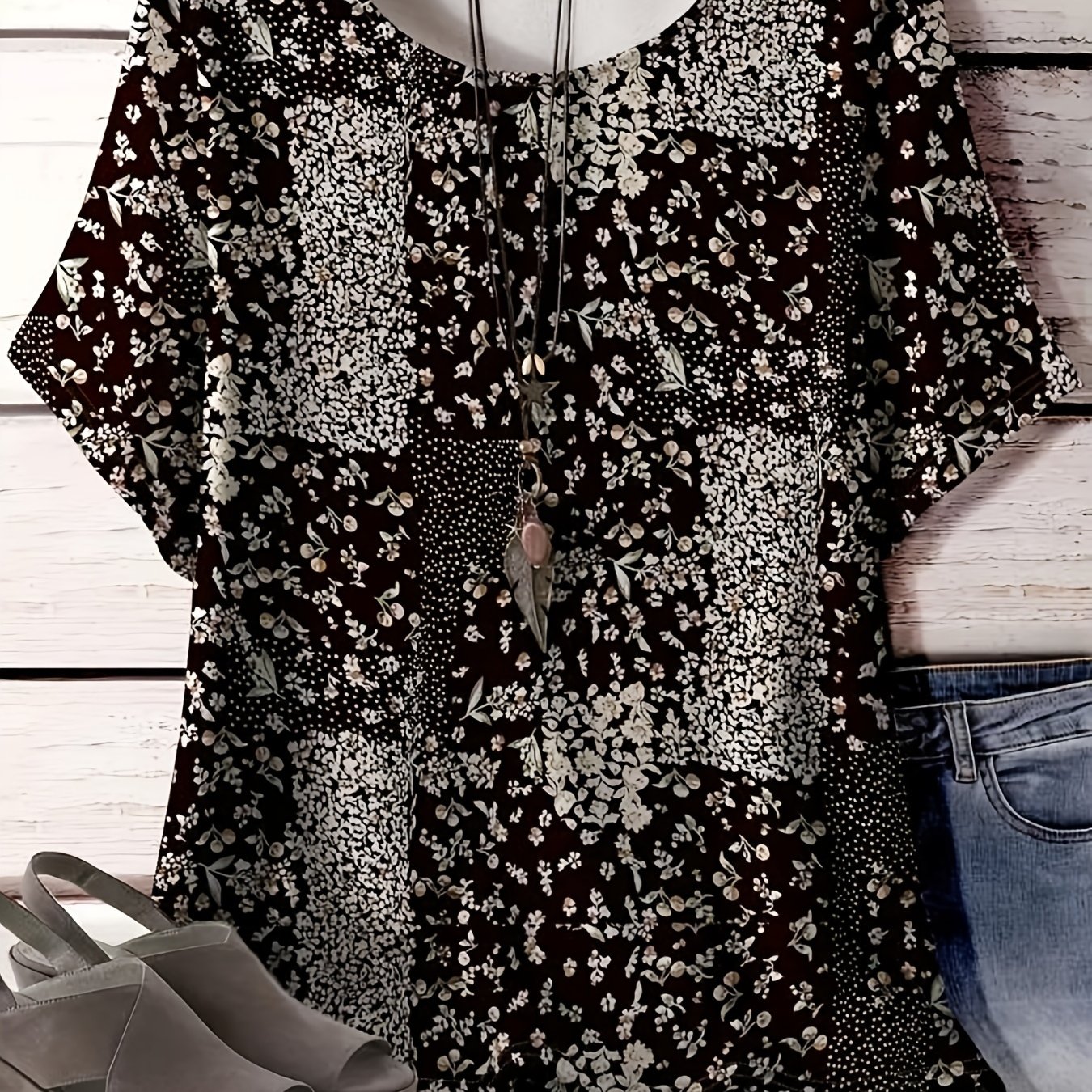 TEMU Plus Size, Women's Plus Size Oversized T-shirt - Short Sleeve Blouse-compatible Top | Round Neck Casual Loose Fit Tee Suitable For , Machine