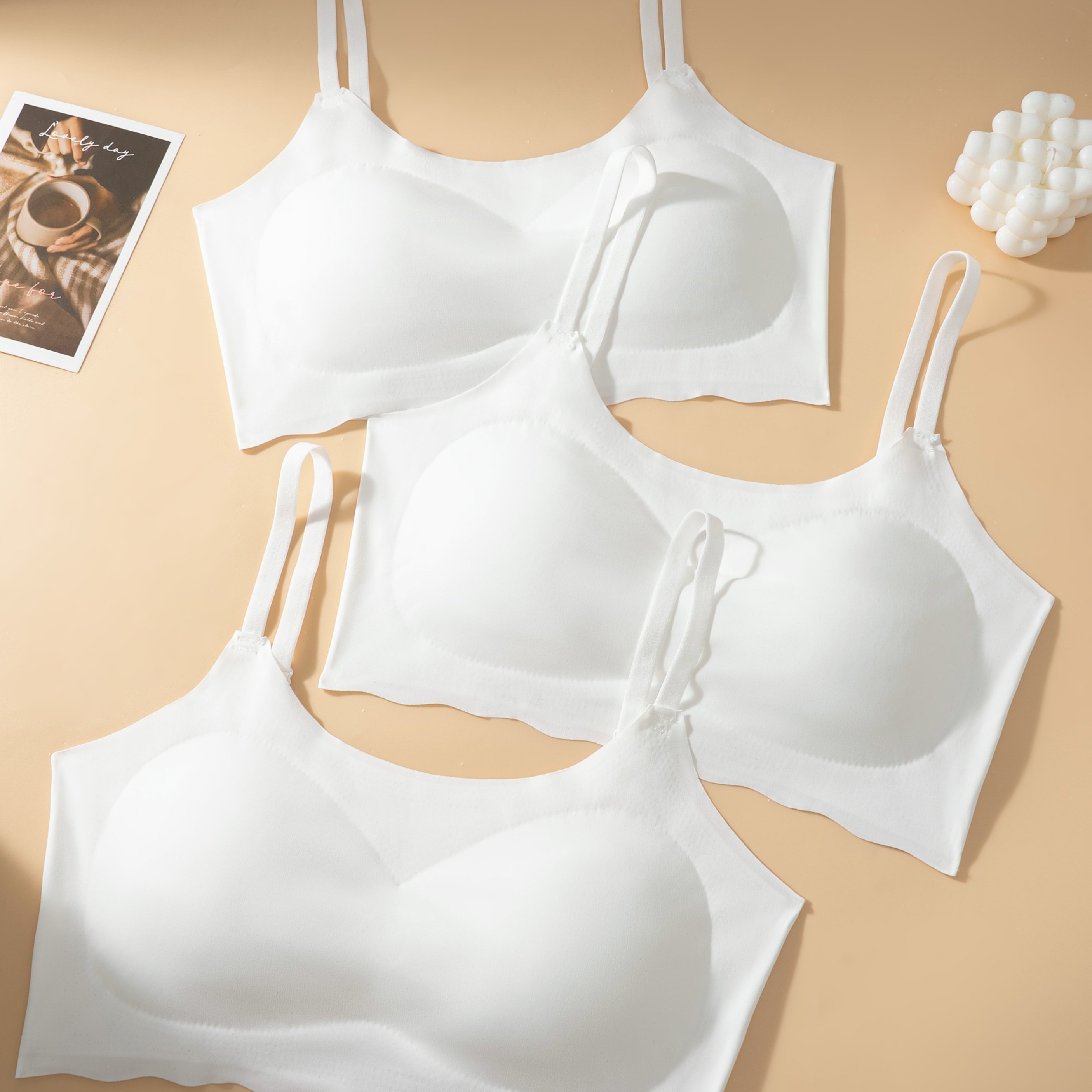E-shop 3-teiliges Set, Sportliche, einfarbige, nahtlose Damen-BH, kabellos, herausnehmbare Polsterung, elegante, bequeme Anti-Sag, verstellbare Träger,