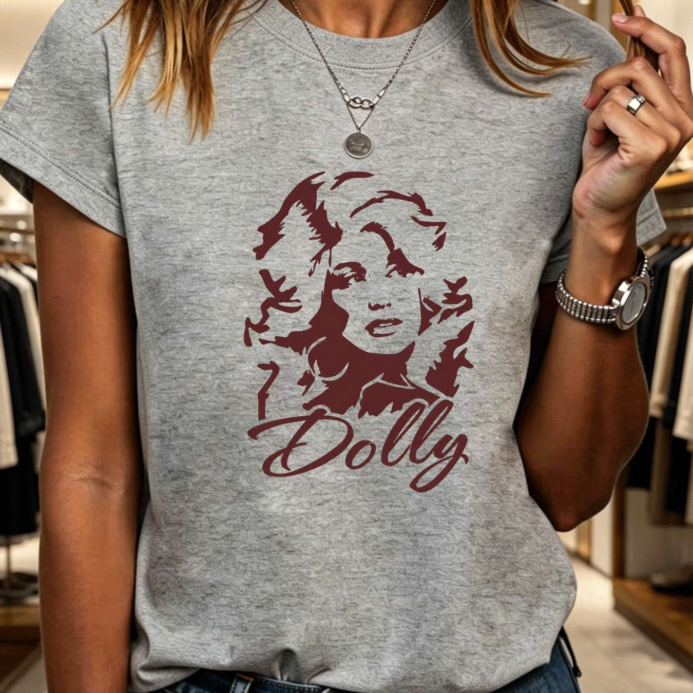 TEMU 26 0720 Vintage Dolly Portrait Pattern Short Sleeve Crew Neck Casual Top T-shirt, Women's Fashion Printed Stretch T-shirt