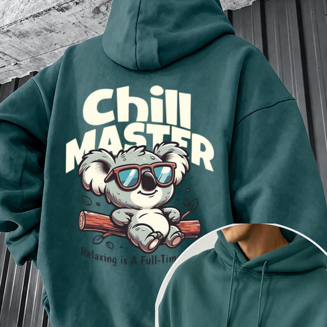 Image of Autumn Winter New Casual Pullover Hoodie For Men Women With Koala Print & Master Text, Relaxed Fit, Comfortable Warm, Daily Wear, Trendy Loose Drop Shoulder