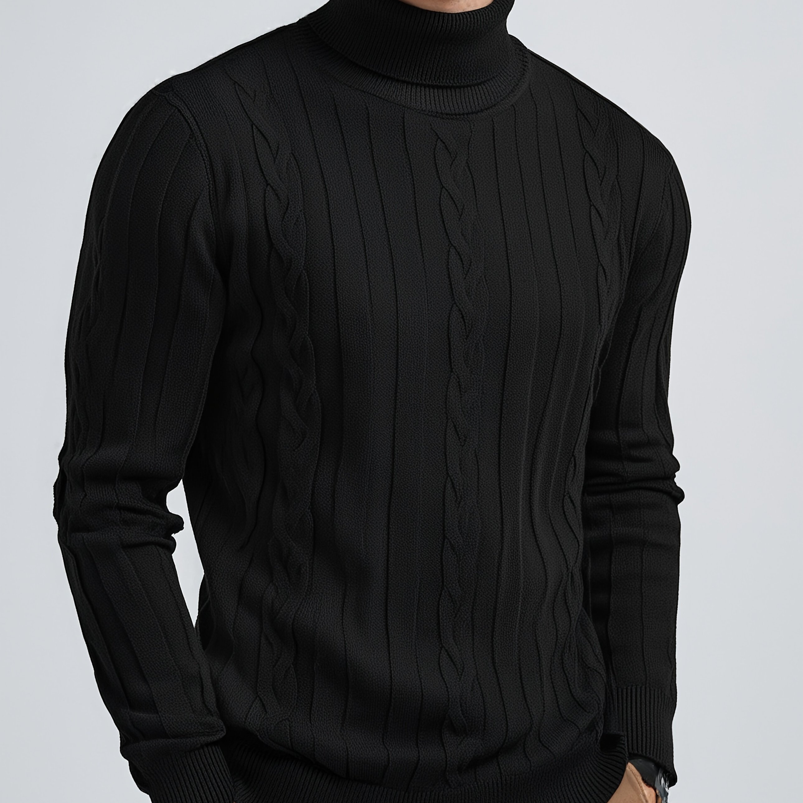 TEMU Pull pour Homme Mature Coupe Ajustée à Col et Manches Longues, Pull Décontracté en Côtelée de Couleur Unie, Vêtement d'Hiver pour Homme, Pull