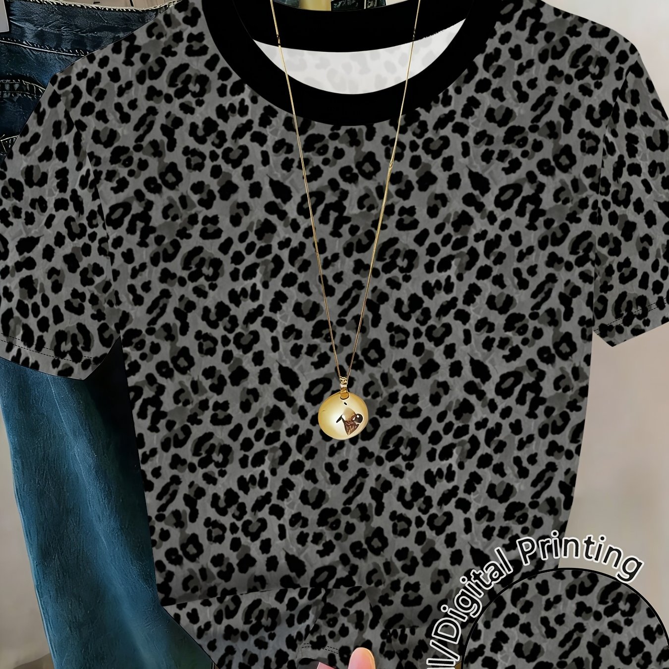 TEMU Fashionable Leopard Print Short-sleeve Top For Women, Versatile And, , New Summer Casual T-shirt, Style, Essential Item For Daily Wear, Casual,