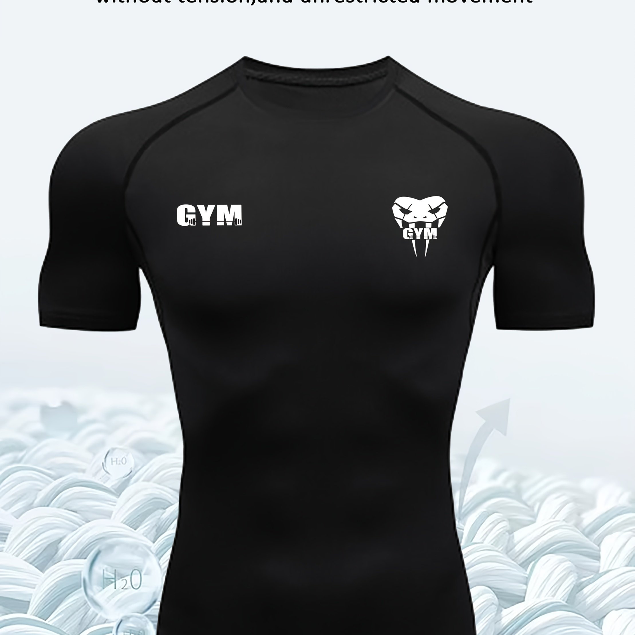 TEMU Men's Quick-dry Compression T-shirt - High-elasticity Fitness Shirt With Snake Head Pattern, Moisture-wicking Running And Gym Top For Running,