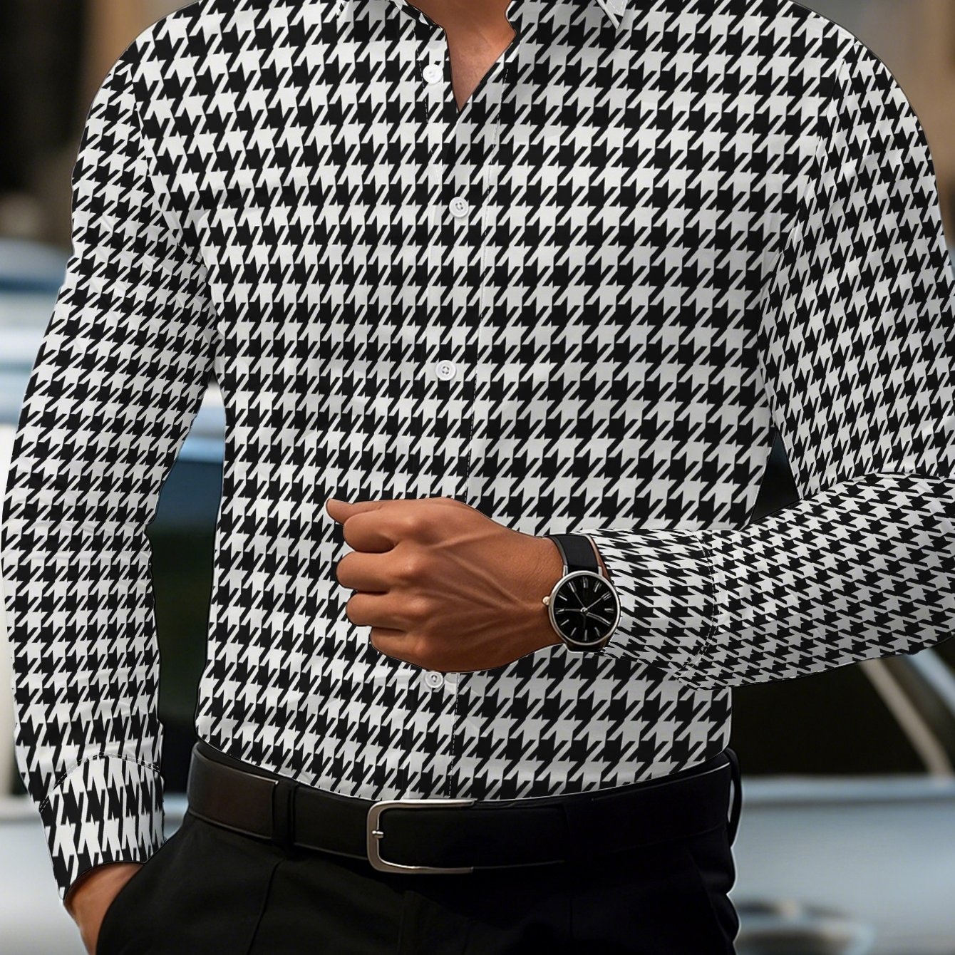 TEMU Men's Fashion Print Long Sleeve Shirt Business Casual Versatile Lapel Slim Fit Shirt Digital Printing