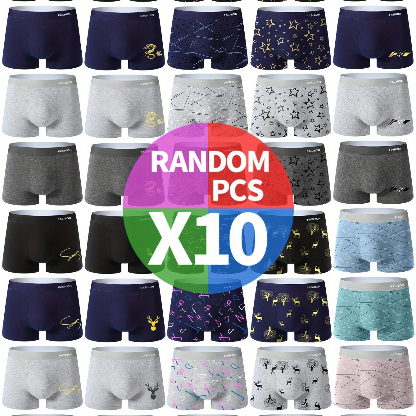 Image of 10 Random Men's Underwear Pieces, Loose-fitting, Breathable, Soft, And Comfortable Undergarments, Trendy And For Sports, Casual, And Daily Wear, Boxer Briefs For Teenagers