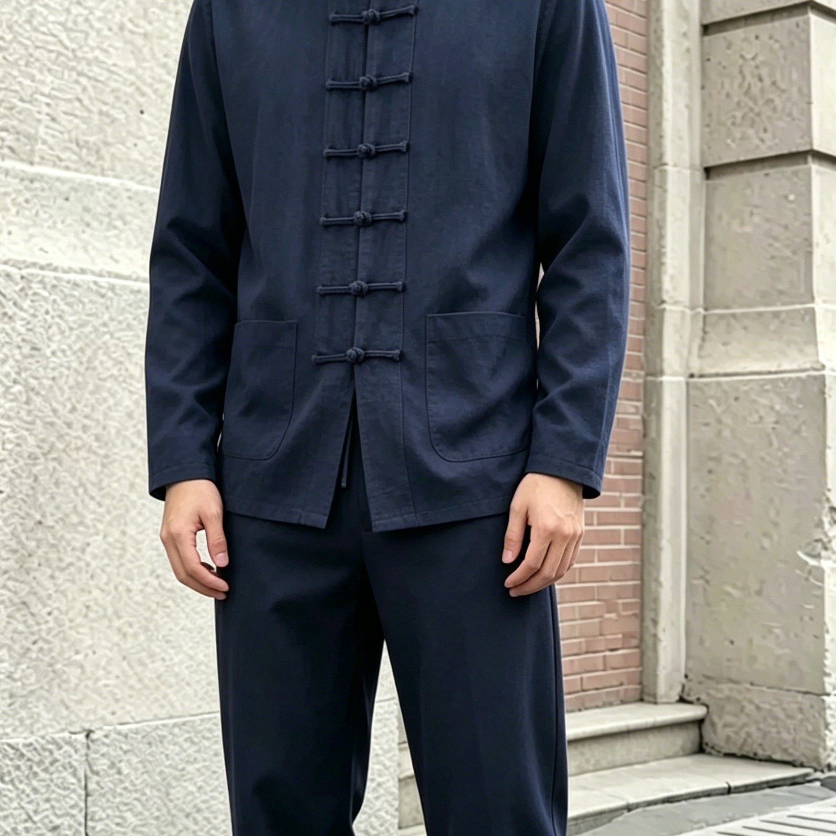TEMU A 2pcs Set Of Men'-color Linen Tang Suit With Collar For Spring And Autumn, Featuring A Lightweight, Breathable, And Comfortable Long-sleeve