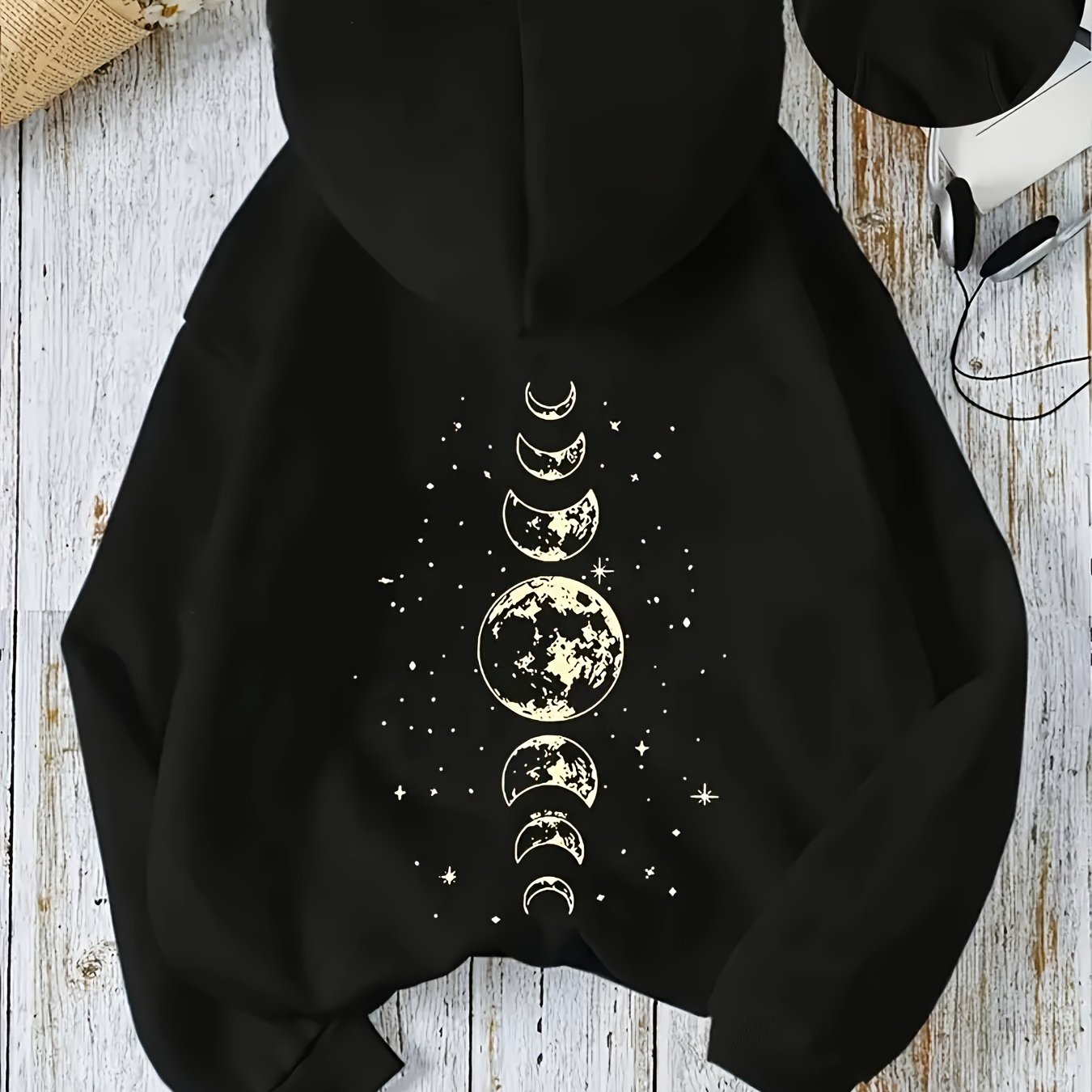 TEMU Star Moon Element Pattern Kangaroo Pocket Drawstring Hoodie, Fashionable Pullover Sweatshirt, Comfortable Autumn Winter Loose Fit Casual Daily