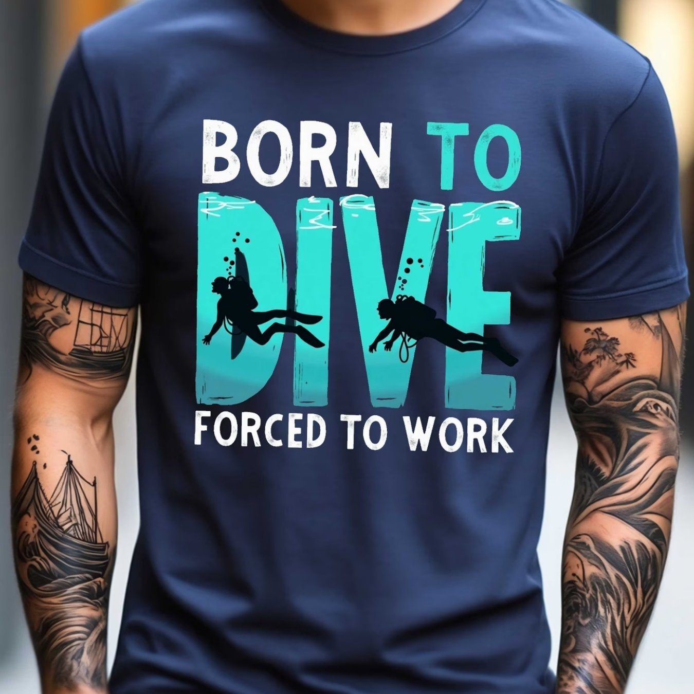 TEMU Men's Born To Dive Graphic T-shirt | Casual Summer Style, Soft And Breathable, , Print Design, Crew Neck, Short Sleeve Tee, Perfect For Diving