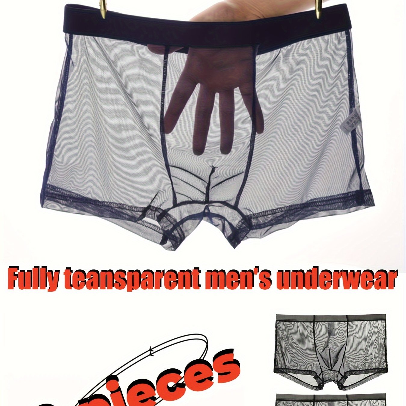 Image of 2pcs Men's Transparent Fine Screen Flat Corner 4 Corner 4 Corner Underwear