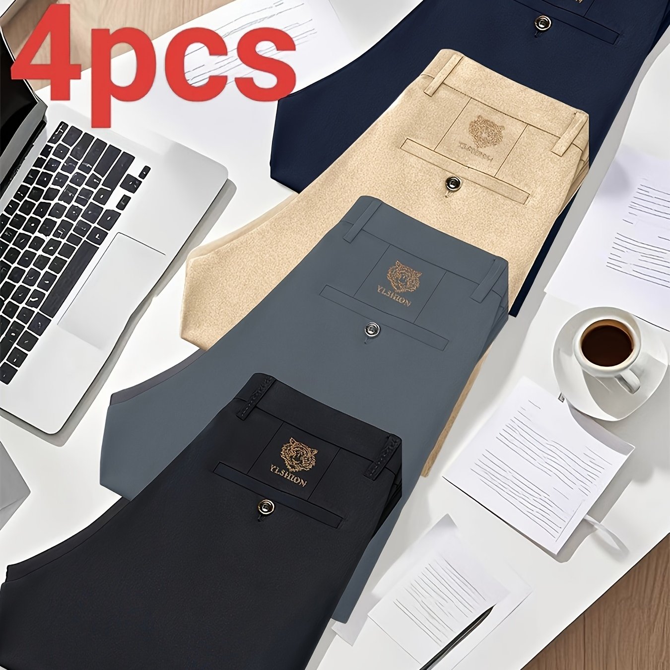 E-shop 4 Paar Herren Business-Hosen, Leicht Bequem, Aus Modischem Stoff, Für Alle Jahreszeiten Formelle Anlässe