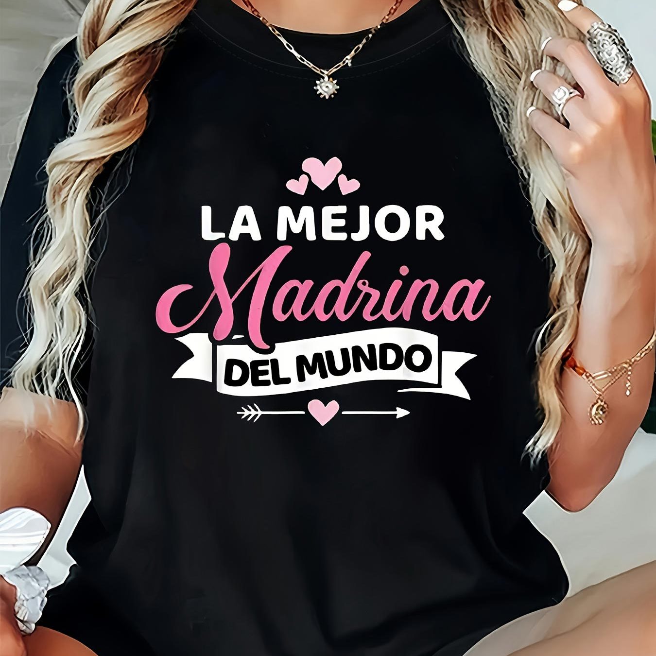 TEMU Camiseta para mujer LA MEJOR DEL MUNDO con estampado de y , manga corta, cuello , top casual para verano y , ropa de mujer
