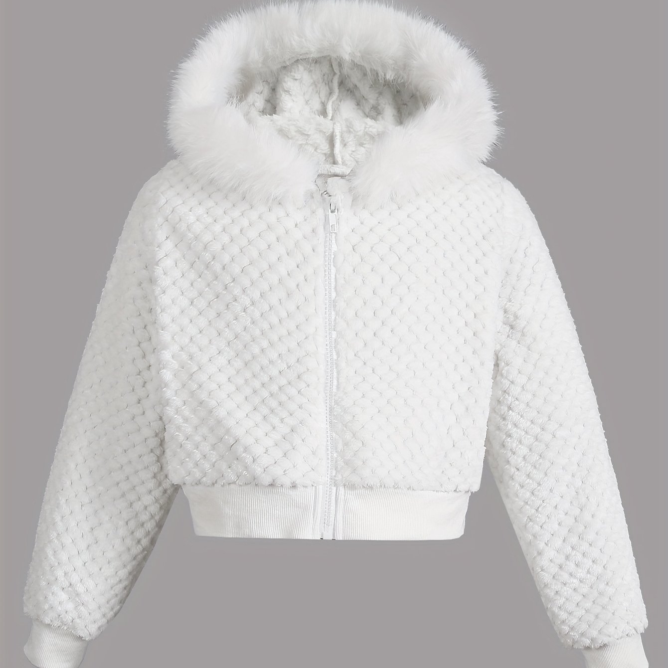Image of ' Solid Color Crew Neck Fleece Zipper Regular Long Sleeve Fleece Jacket And Outerwear Autumn And Winter Casual Fleece Jacket And Outerwear