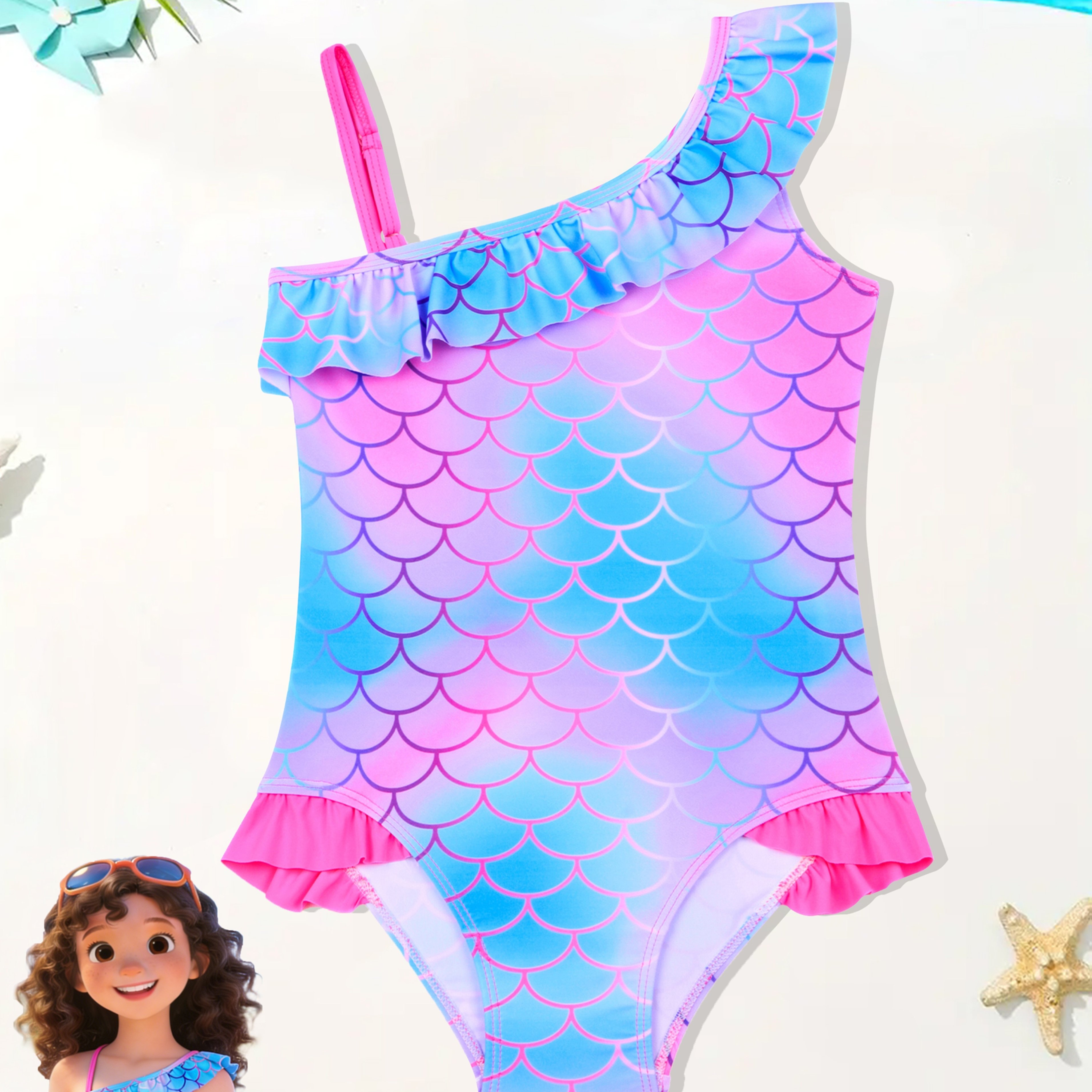 Image of Mermaid Swimsuit Vacation Swimwear Girls One-piece Swimsuit Girls' Athletic Casual Swimwear Swimming Pool