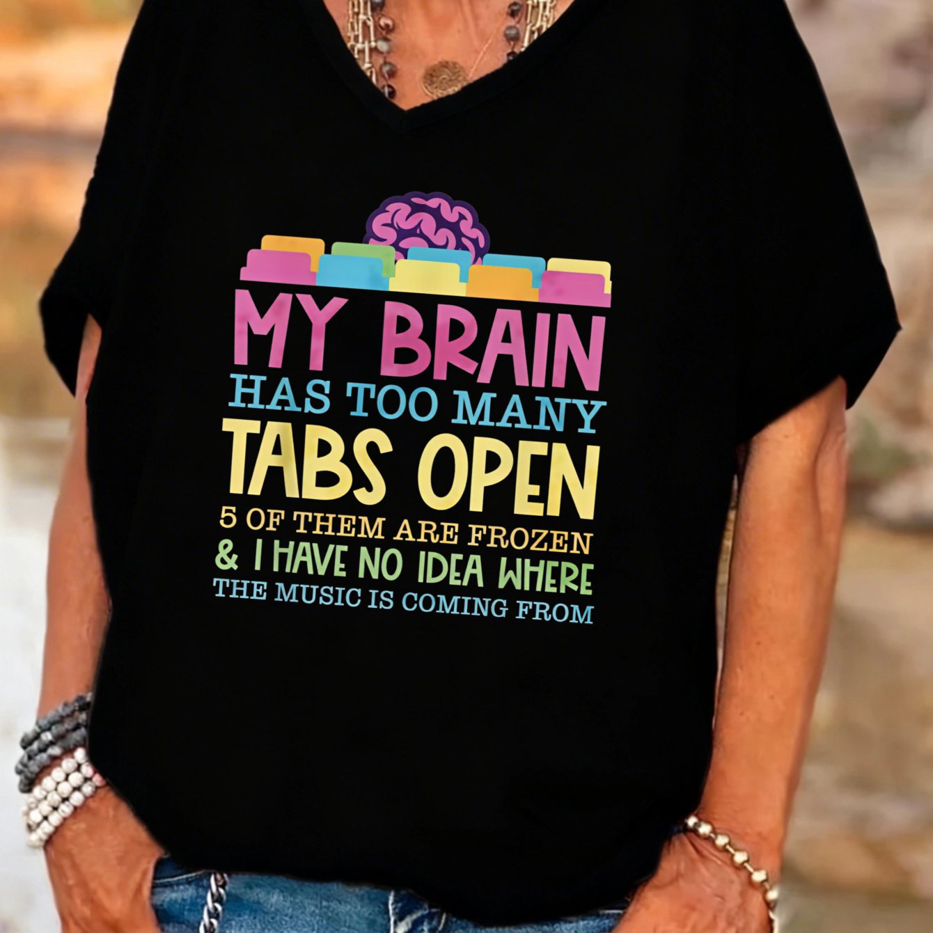 TEMU Plus Size, Casual Funny Graphic Women's V-neck Batwing Sleeves T-shirt Has Open Humor Quote Tee Summer Fall Daily Wear Gift For Mom Wife Friend
