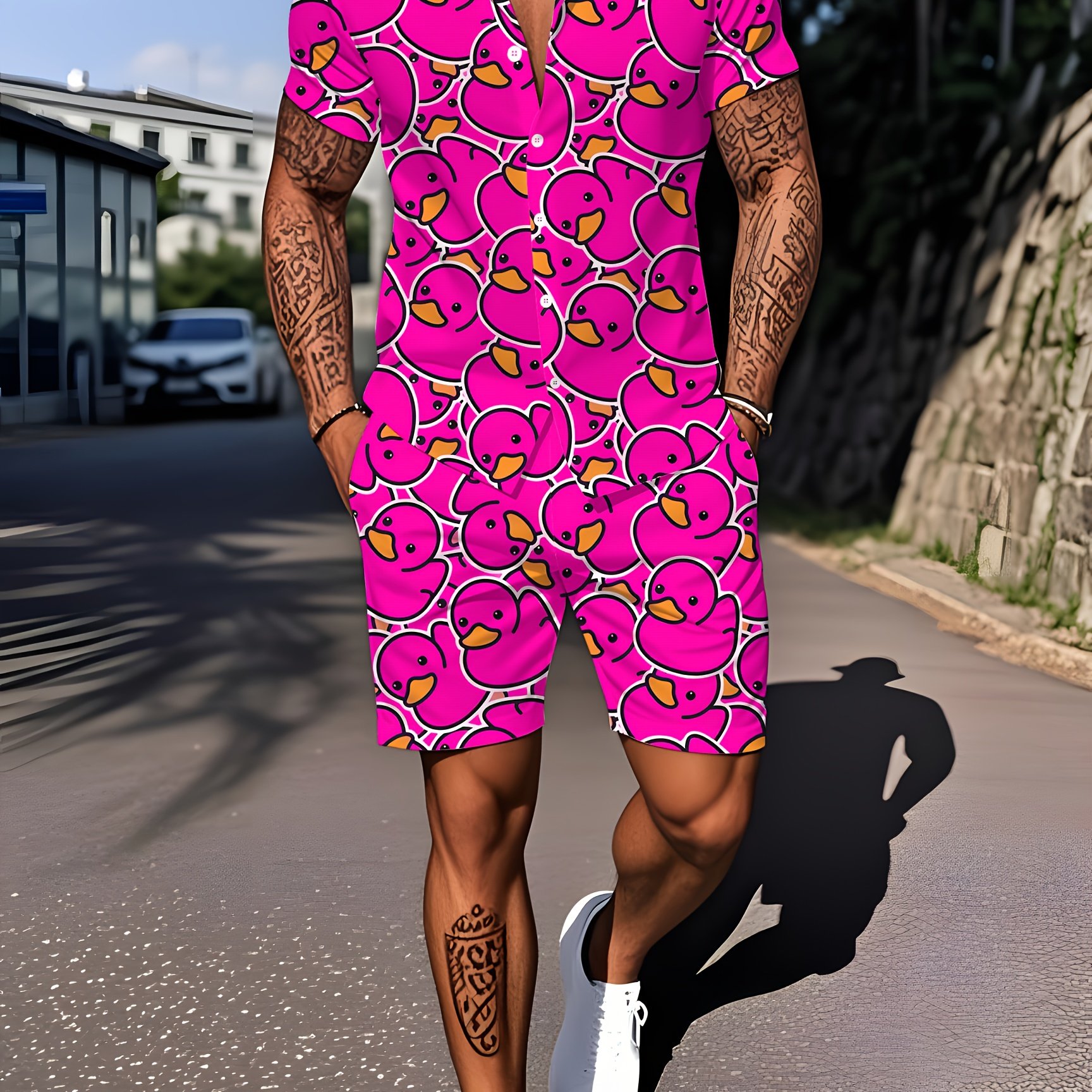 TEMU 2pcs Print Short Sleeve Shirt And Shorts Casual Outfit Casual Outfit Home Outdoor Sports Short Sleeve Top And Shorts Casual Outfit