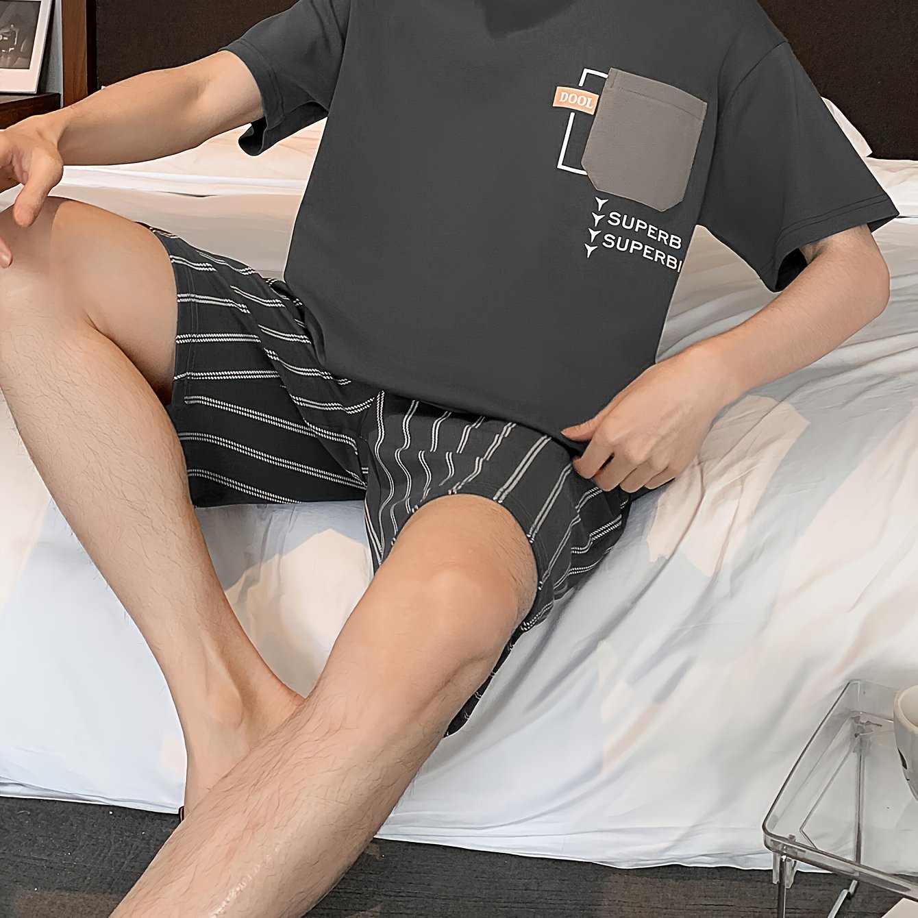 Pajamas Men's Summer Thin Short Sleeve Casual Teenager Men's Set