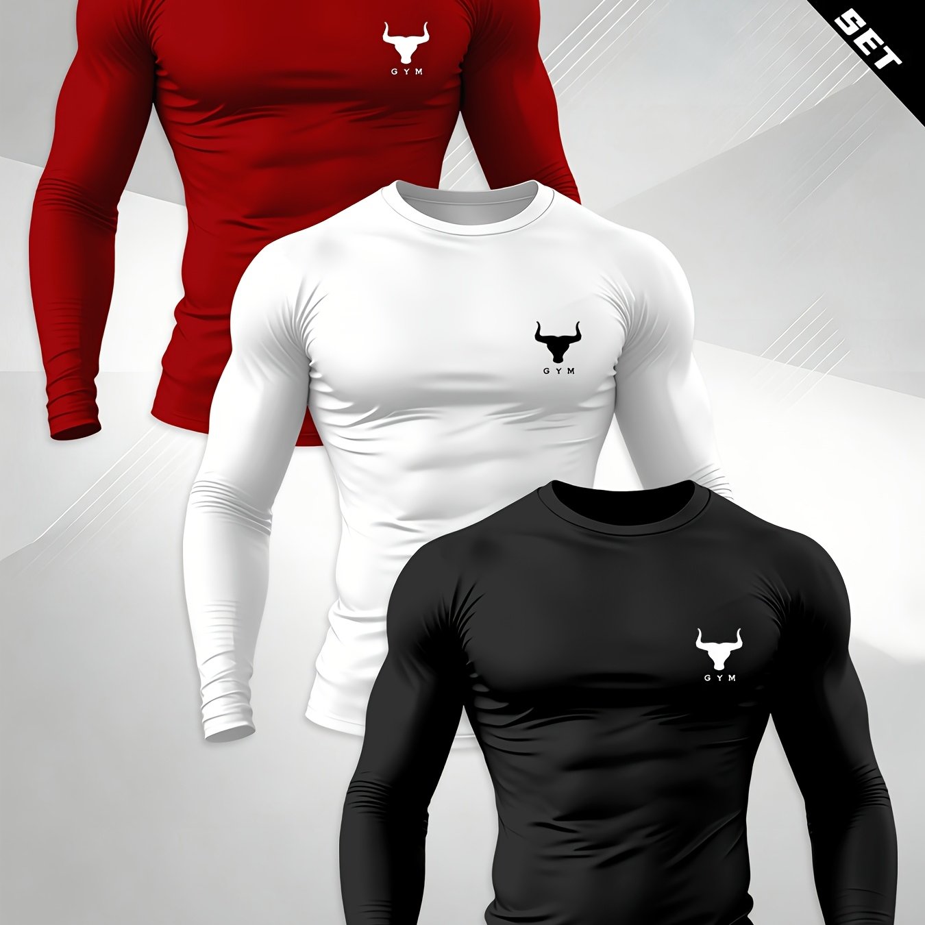 TEMU Set Of 3 Men's Long-sleeve T-shirts With Prints, Regular Fit For Spring And Autumn, Suitable For Outdoor Sports And Casual Wear