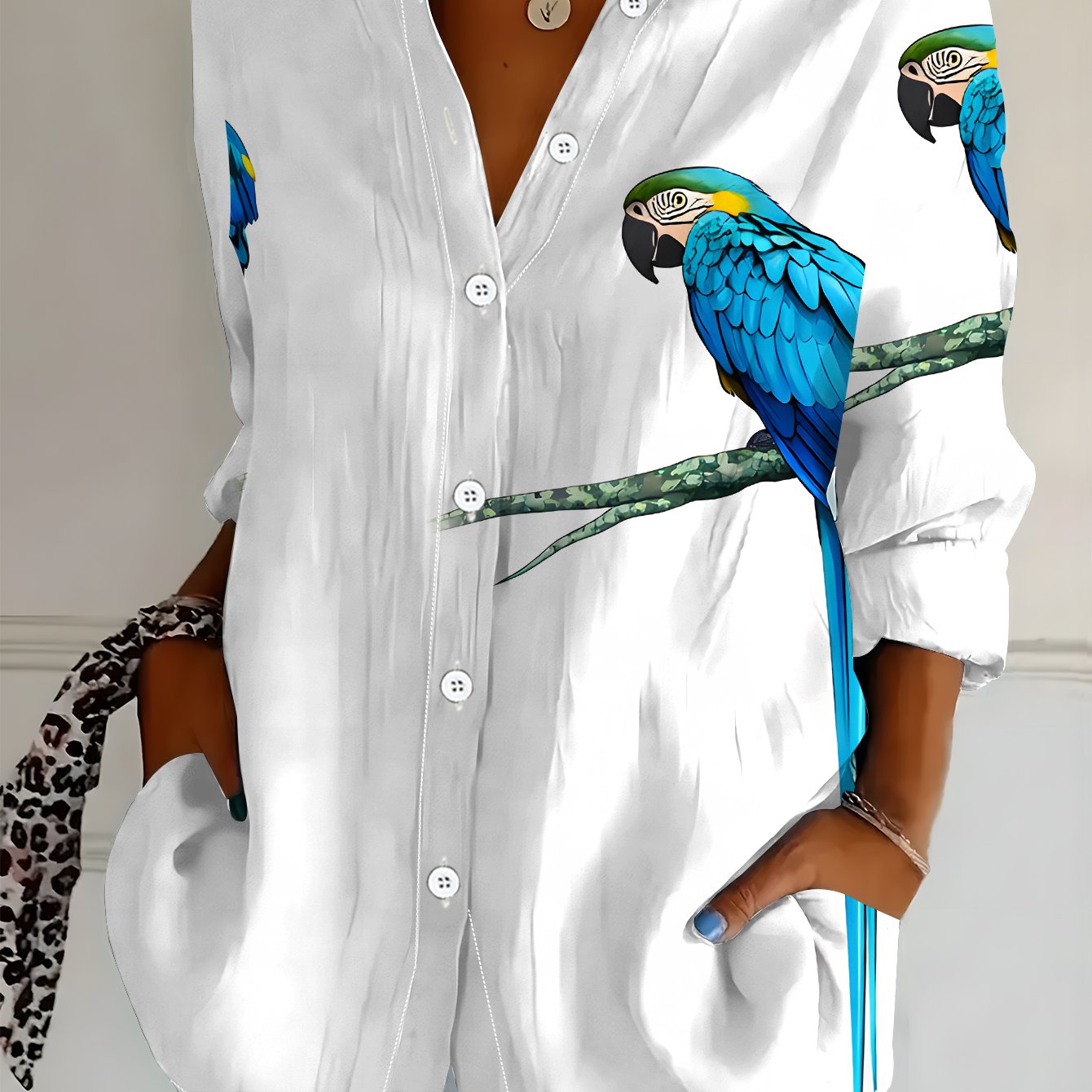 TEMU Plus Size, Plus Size Women's Long Sleeve Shirt, Loose Fit Printed Shirt, Graphic, Mid-length Women's Long Sleeve Lapel Shirt, Series, Loose Size