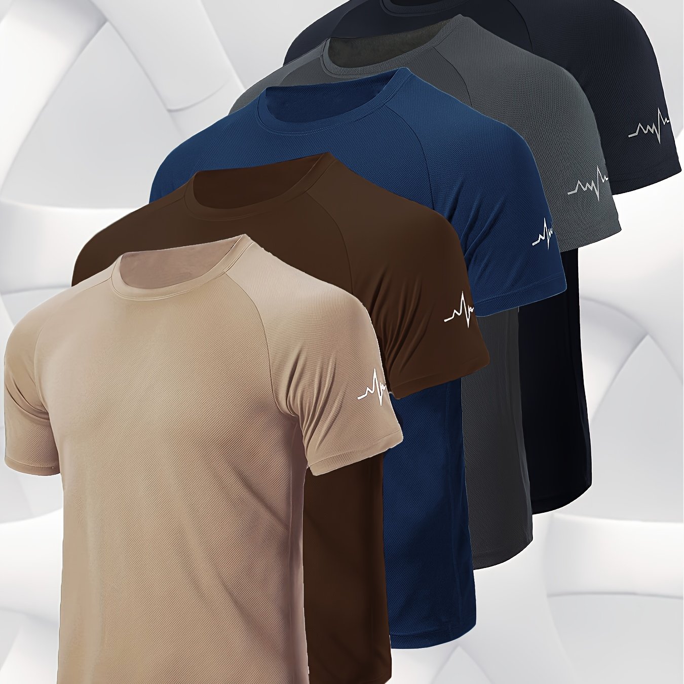 TEMU 5pcs Men's Sports T-shirt, Round Neck Short Sleeved Knitted Fabric, Breathable And Moisture Absorbing Solid T-shirt, Suitable For Gym Exercise