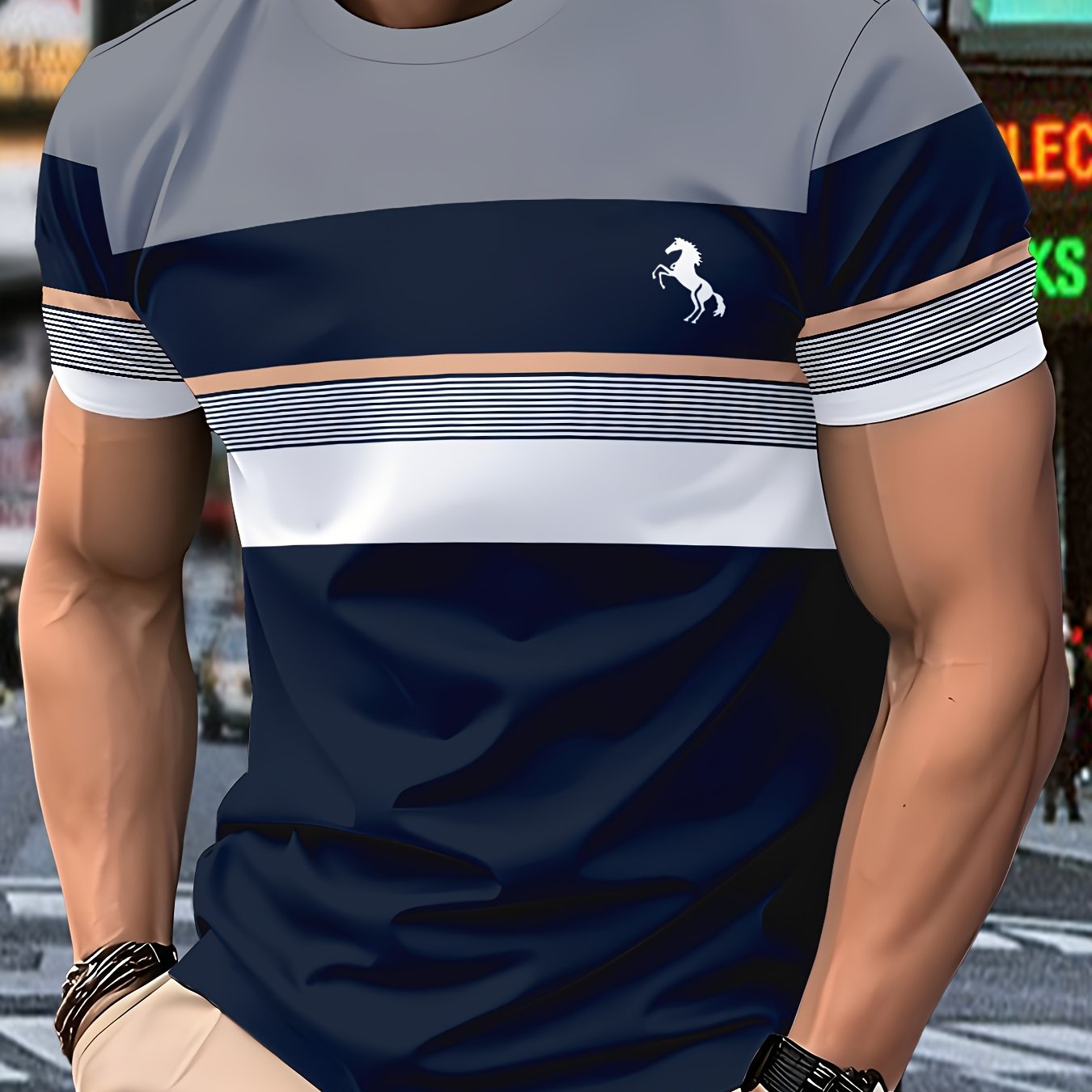 Image of Men's Fashion Casual T-shirt - Round Neck Short Sleeve, , Machine Washable, Comfortable For Daily Wear | Round Neck T-shirt | Smooth Fabric