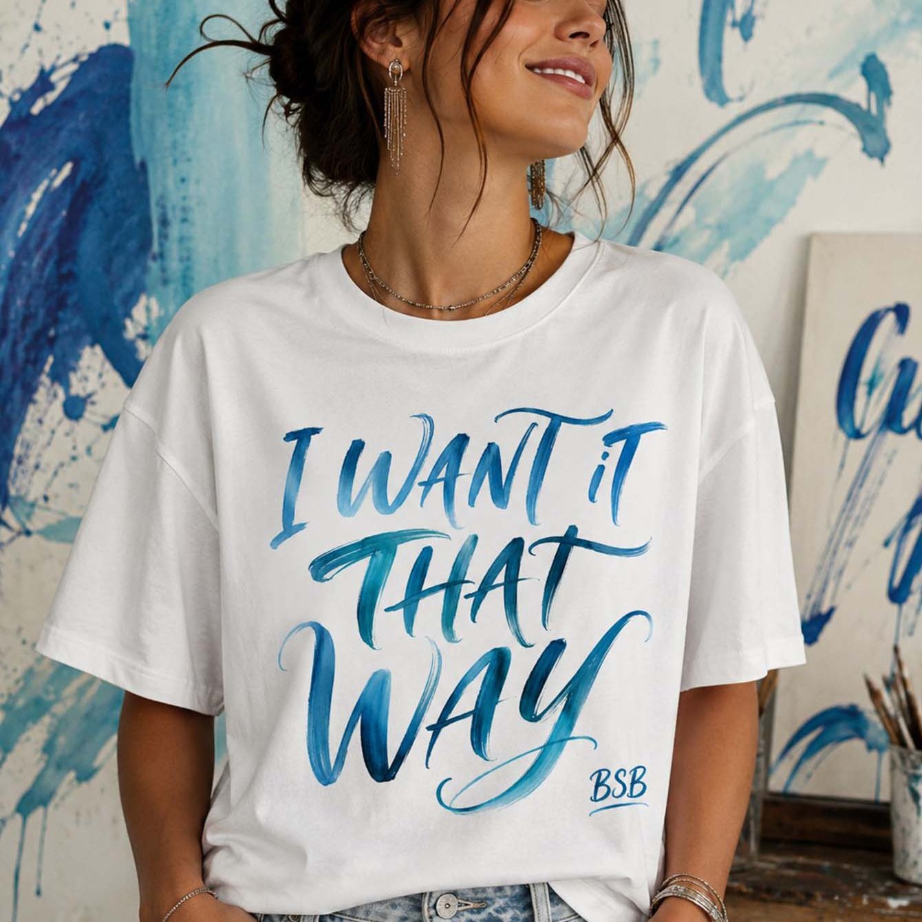 Image of Bsb Lyrics Print Women And Men Loose T-shirt Casual Short Sleeve White Round Neck Tee Daily Wear Holiday Gift
