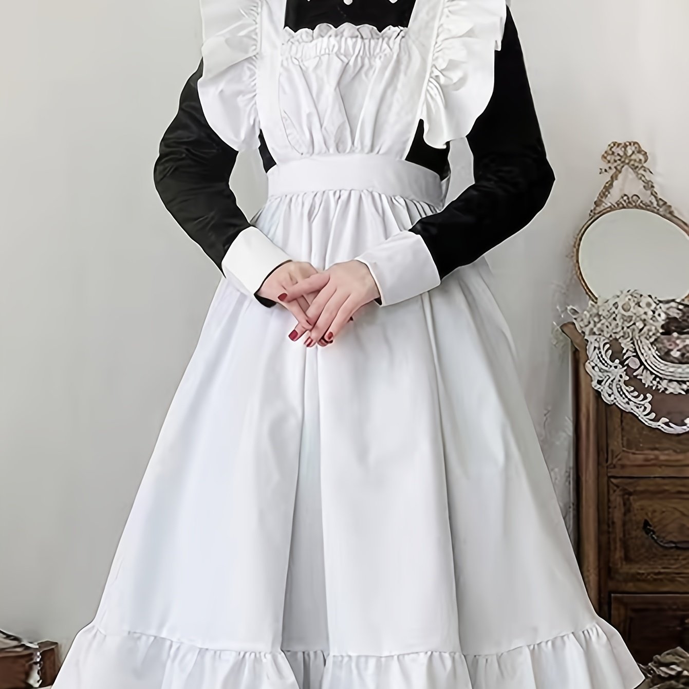 TEMU de /femme de chambre mignonne et douce pour jeu de rôle pour femme, robe longue à manches longues, style , jupe longue avec tablier