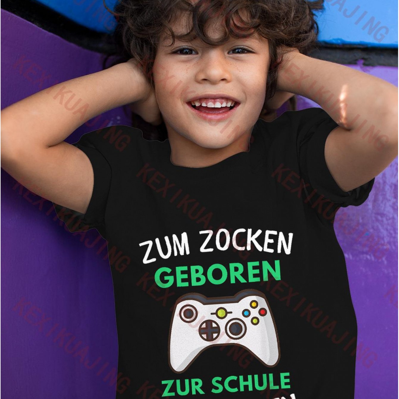German Text Gaming T-shirt - Born To Gaming And School Slogan With Pc Controller Design - 180gsm Heavyweight Casual Tee For School, Black And White Gamer Outfit For Kids, For Teenager, For Teenager