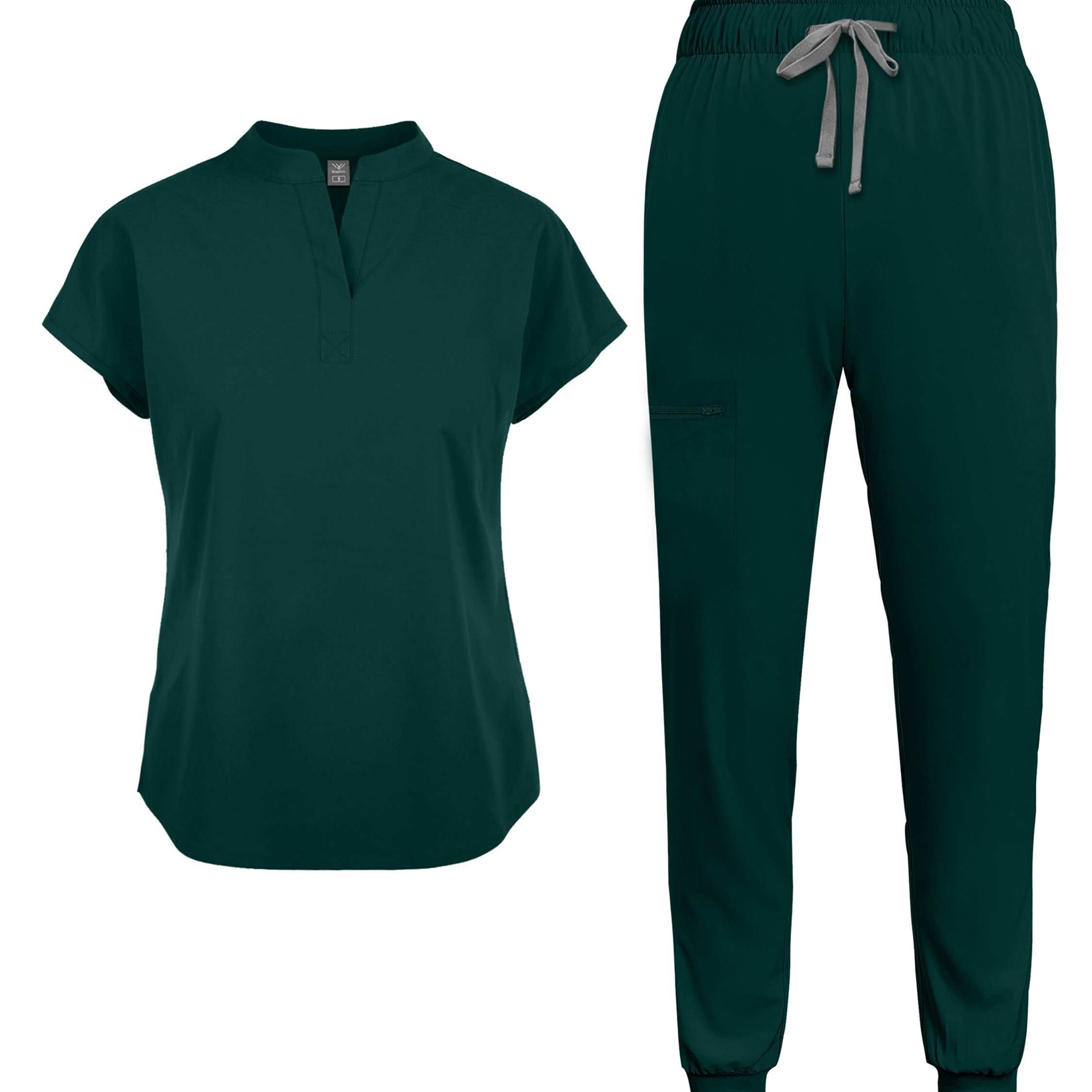 TEMU Women's Casual Scrub Set - Solid Color Short Sleeve Tunic & Pants With Pockets, Collar, Regular Length, , Casual Workwear For Nurses, Dental &