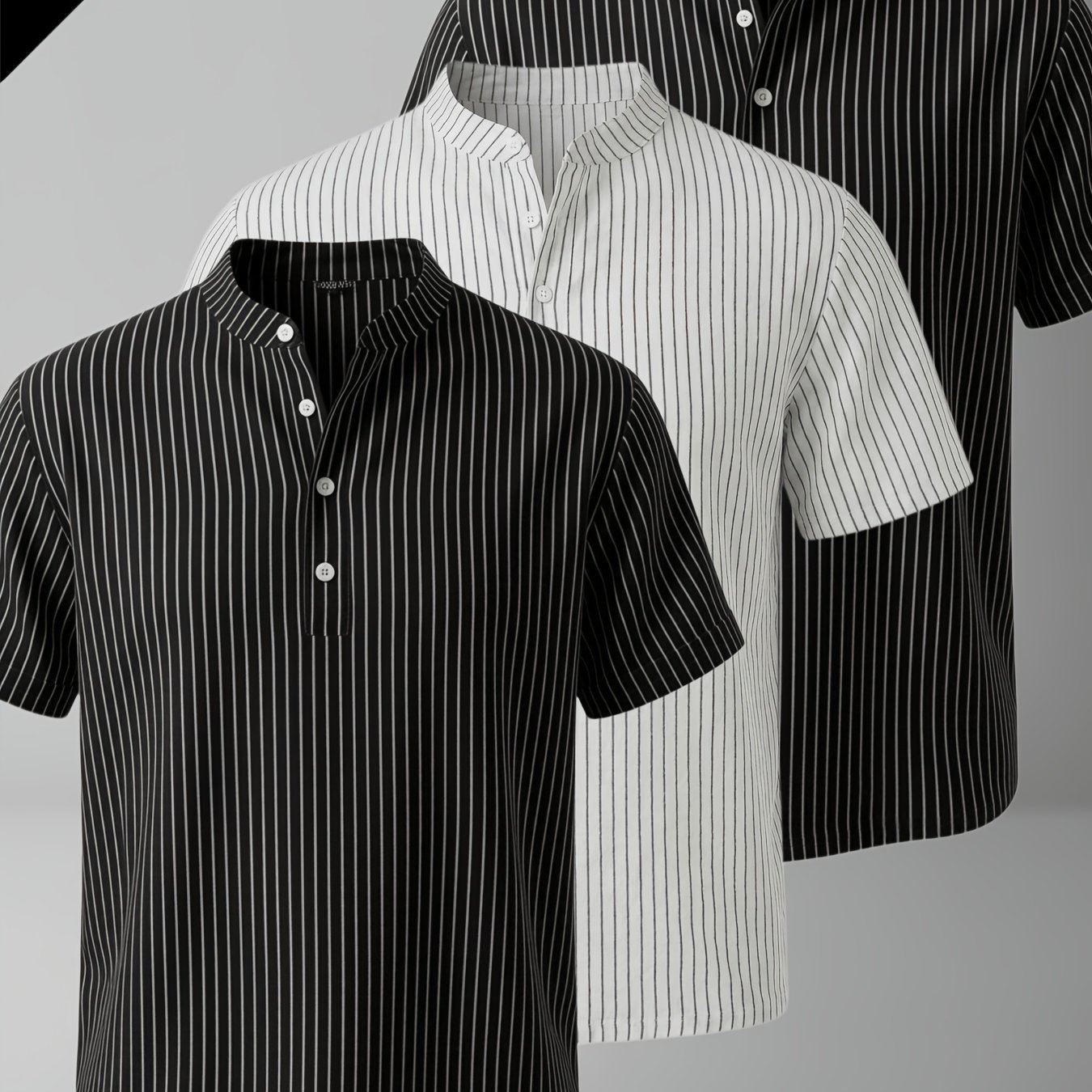 TEMU 3pcs Men's Henley Shirts, Solid Color And Striped Short Sleeves, 5 Colors , Essential For Casual , Suitable For Daily Casual Wear, Slimming,