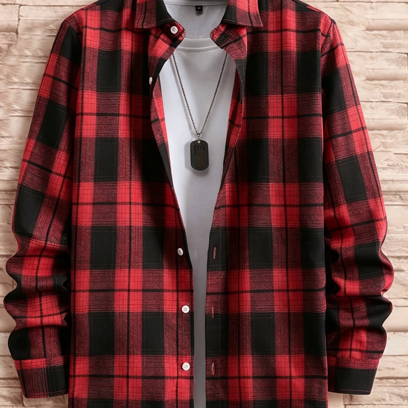 TEMU Double-sided Button-up Shirt, Autumn Style, Long-sleeved Top