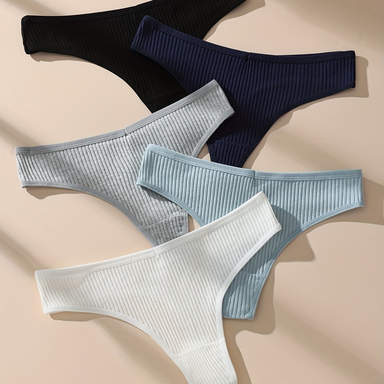 Image of 5pcs Autumn And Winter Soft Rib Thong, Comfortable Breathable Low Waist Underwear, Ladies Underwear Underwear