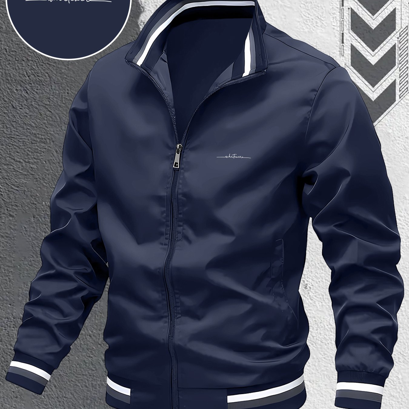E-shop Herren Leichte Stehkragen Bomberjacke mit Hoch- Rippstrickbündchen – Reißverschluss Casual Oberbekleidung für Herbst/Winter, Maschinenwaschbare