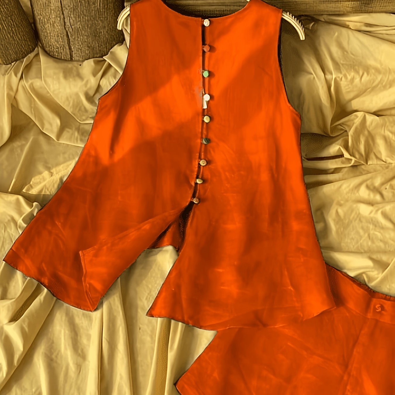 TEMU Ensemble 2 pièces en lin pour femme : débardeur manches avec ouverture à l' et boutons multicolores aléatoirement, accompagné d'un short