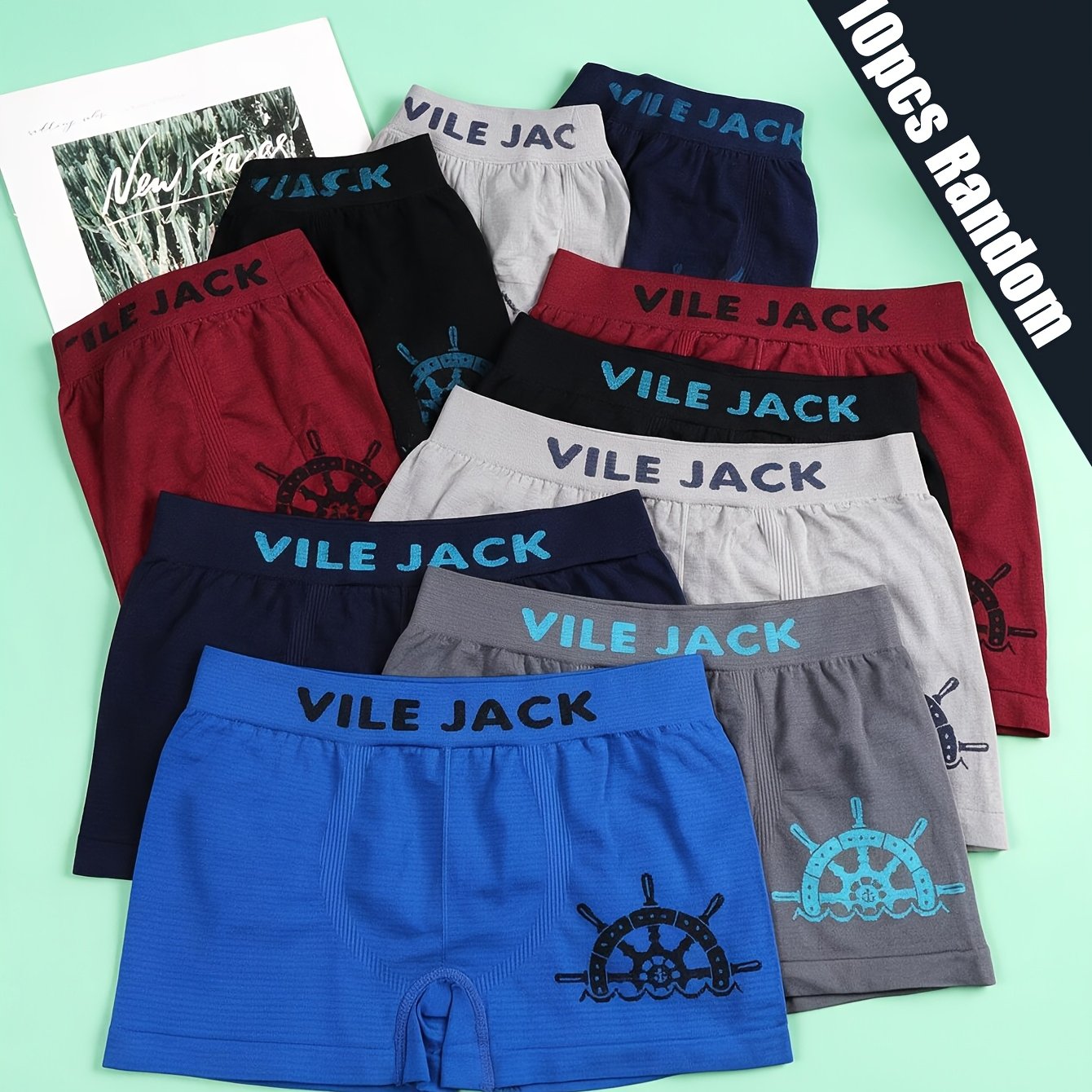 Image of Random 10pcs Boys' Underwear, High Stretch Breathable And Comfortable, Cartoon Print