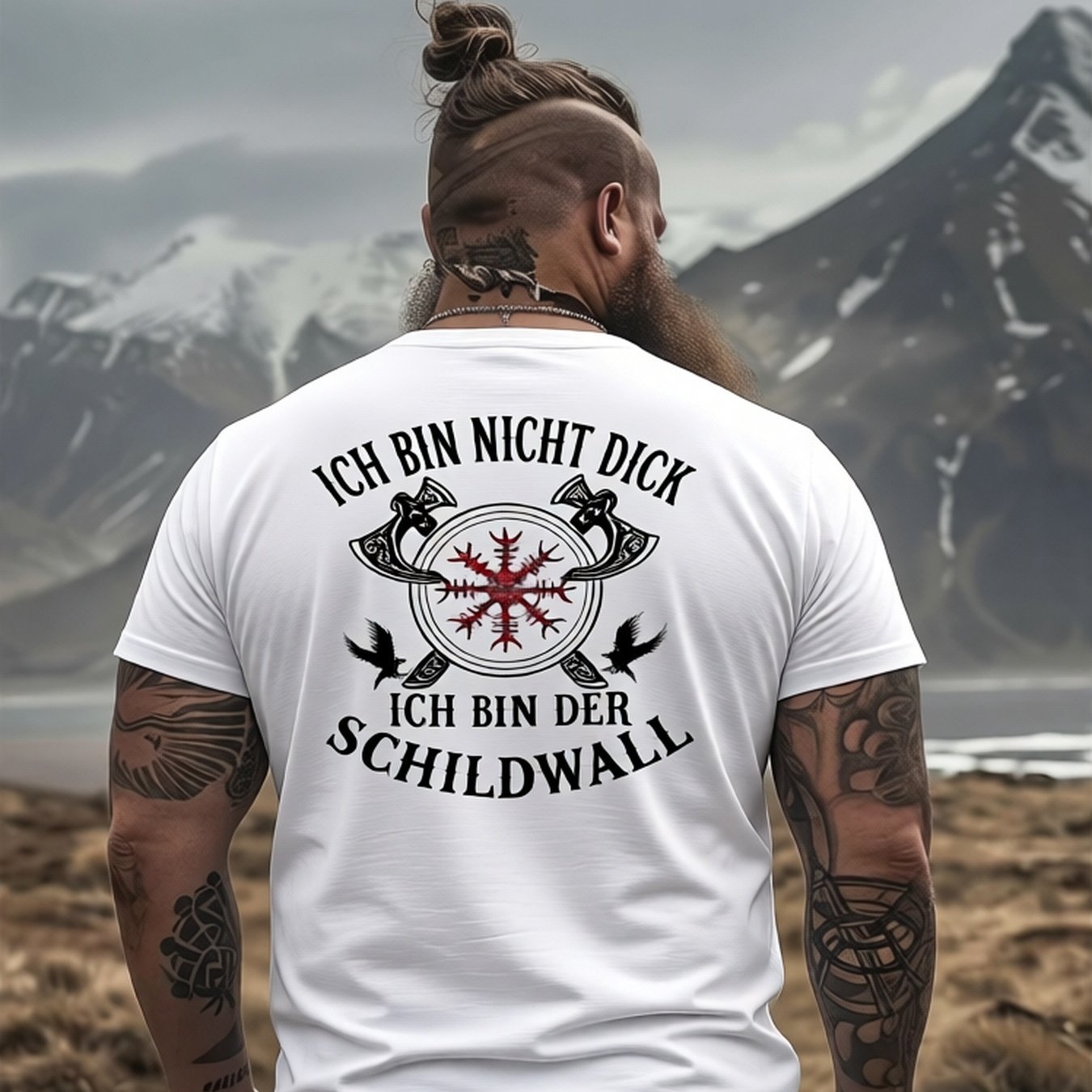 Image of Plus Size Viking Shirt 'i Wall' Helm Of Awe Print - Nordic Viking Wearable For Themed Events, Historical Reenactments - Machine Washable Casual Round Neck Tunic For Use